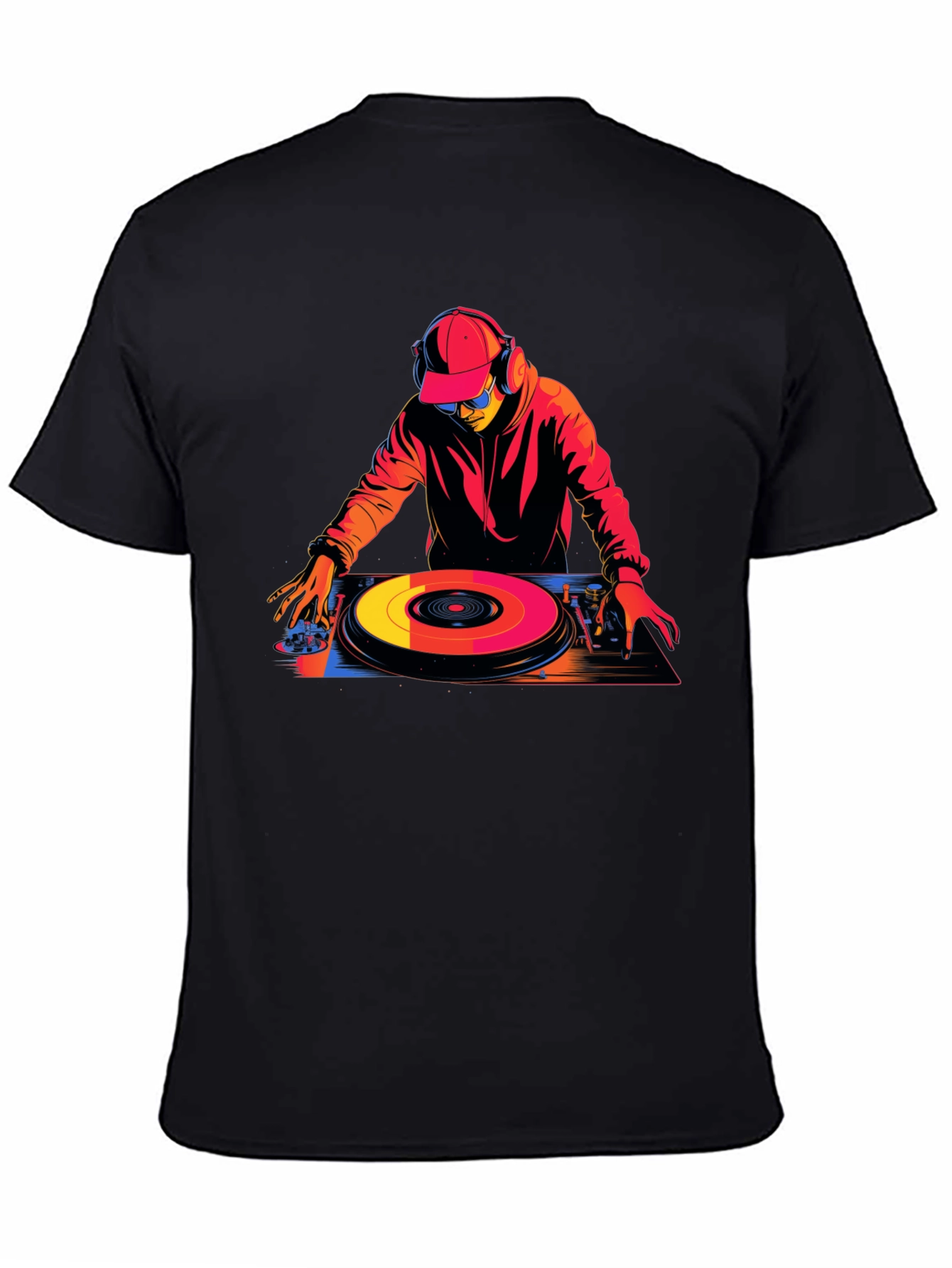 Black DJ Turntable Graphic Tee - Black Cotton Blend T-Shirt view 4