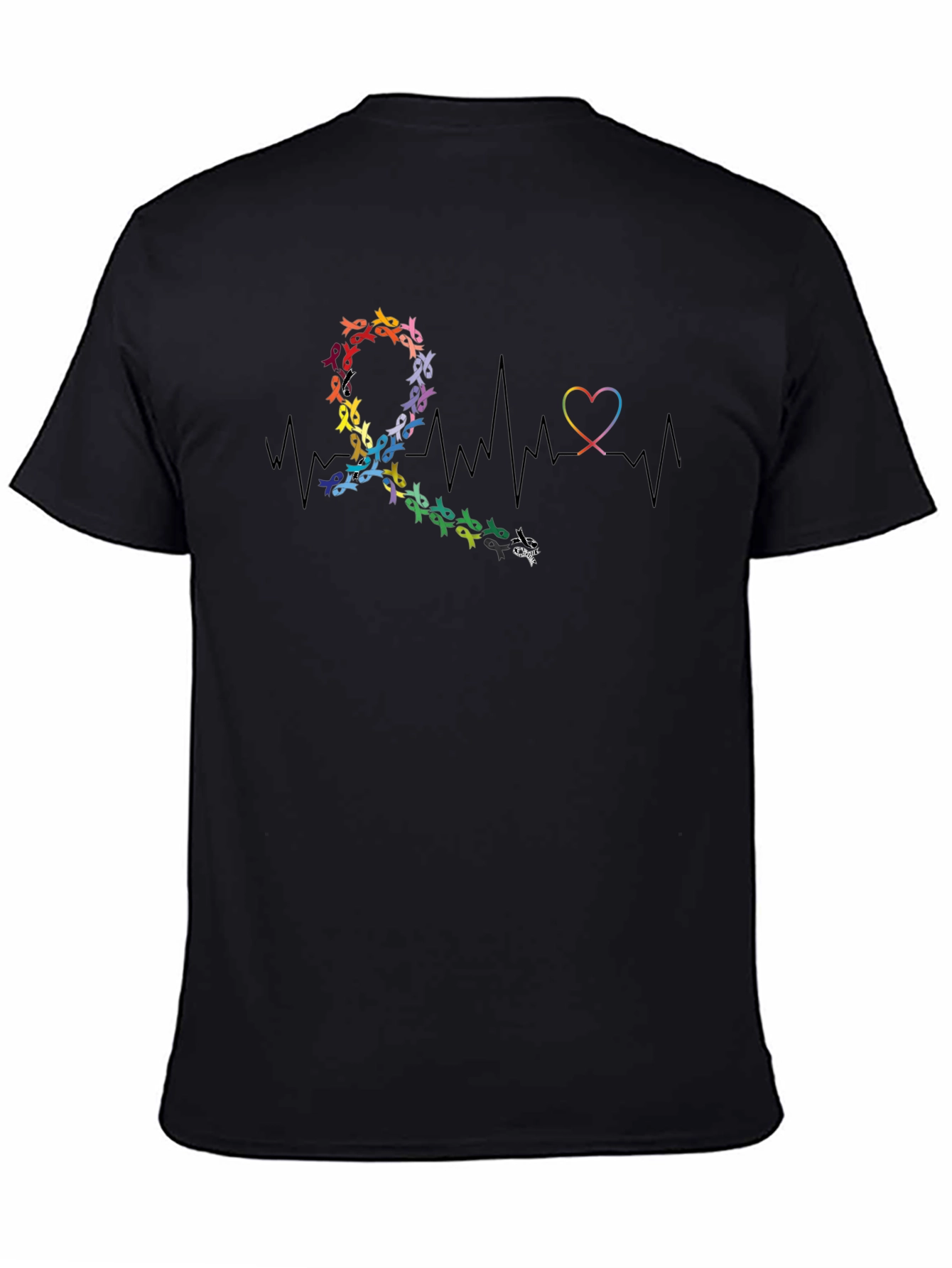 Black Awareness Ribbon Heartbeat Graphic T-Shirt view 4