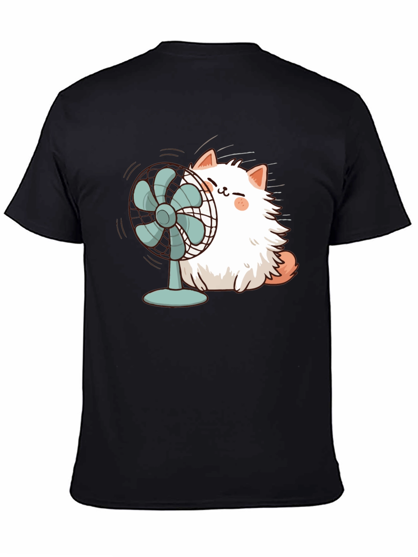Black Cat & Fan Black T-Shirt - Cool Comfort Style view 4