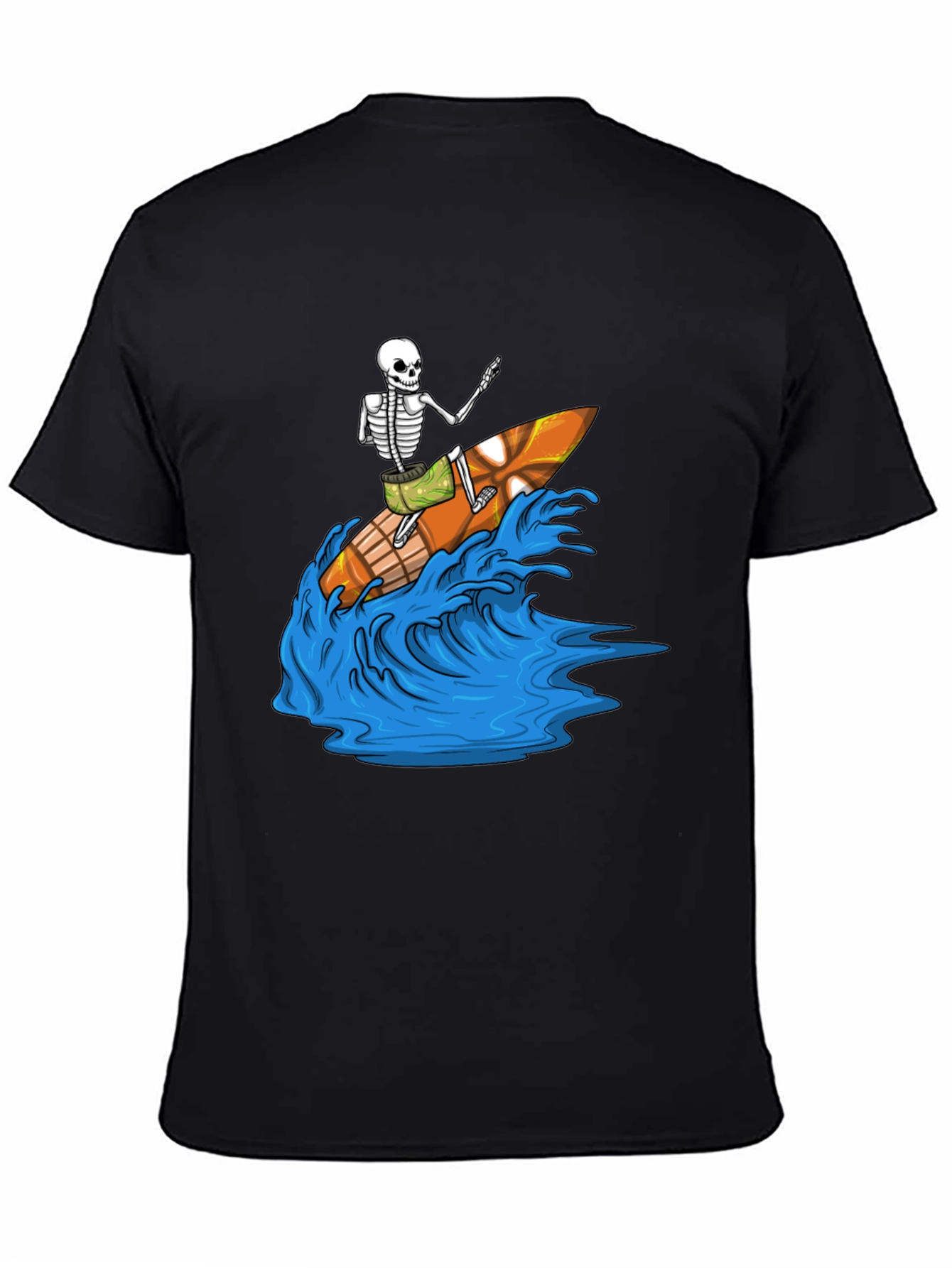 Black Surfing Skeleton Graphic Tee - Black view 4