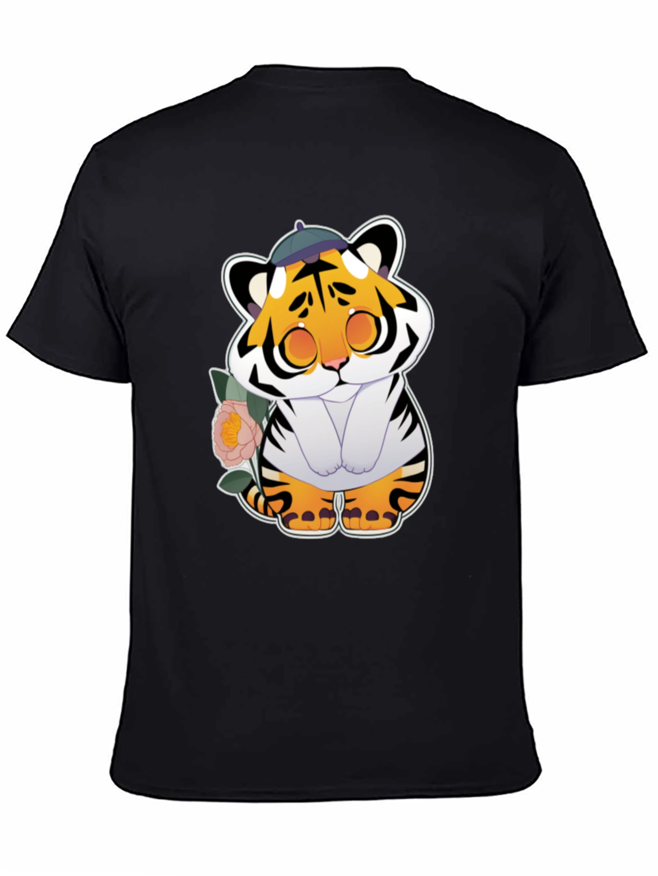 Black Cute Tiger Graphic Tee - Unisex Black T-Shirt view 4