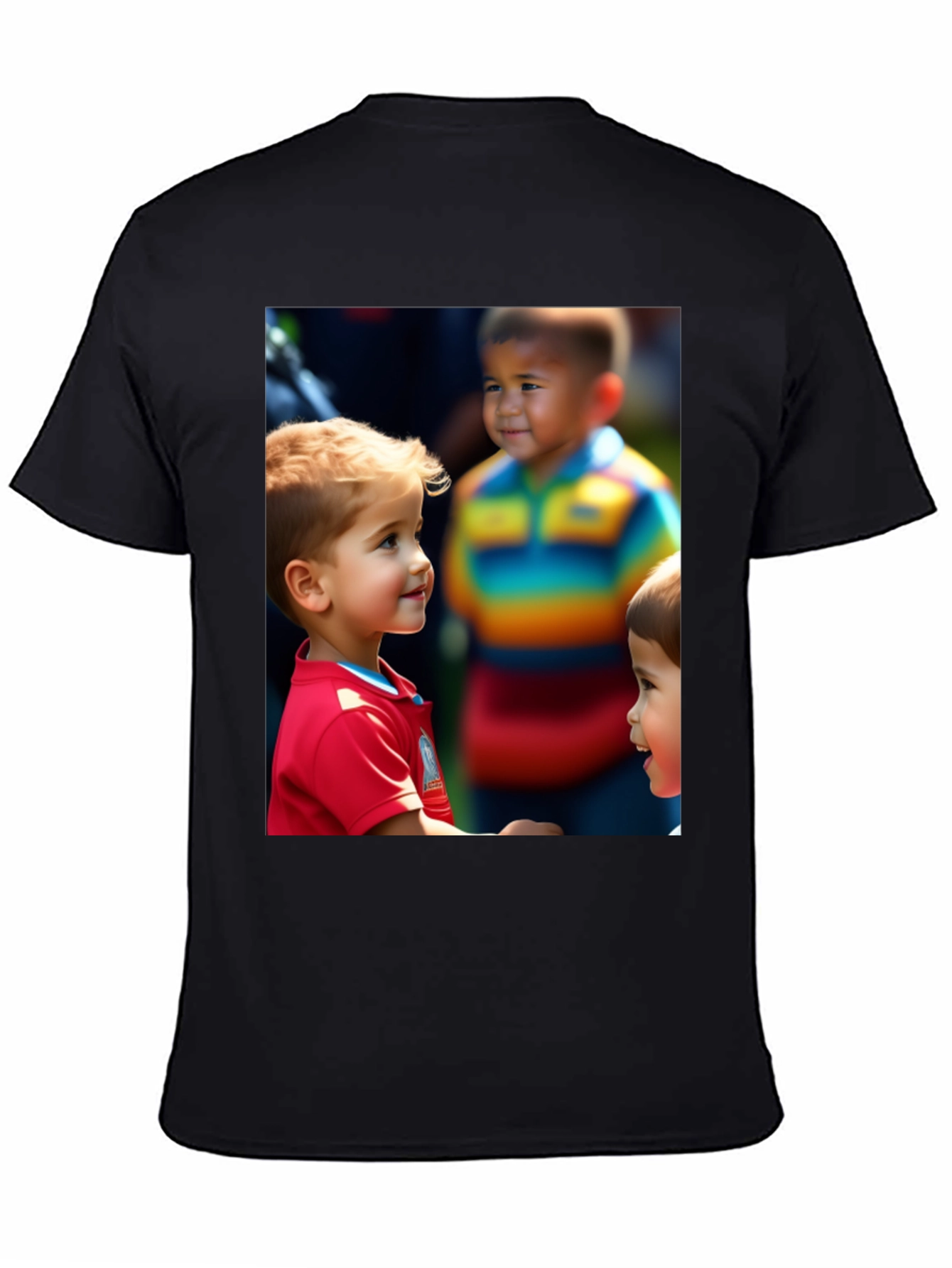 Black Unique T-Shirt with Adorable Children Print view 4