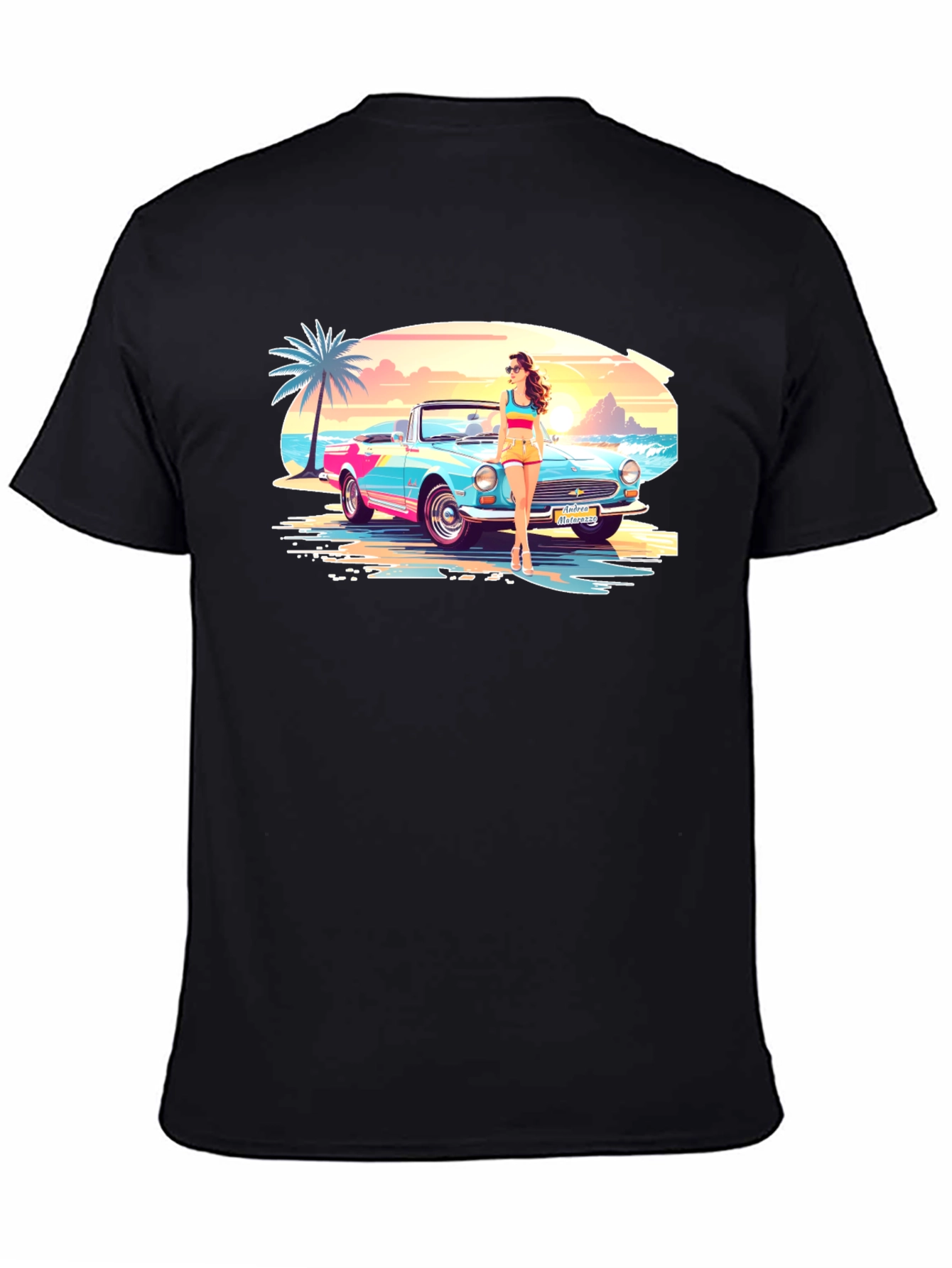 Black Retro Beach Car T-Shirt - Vacation Style view 4