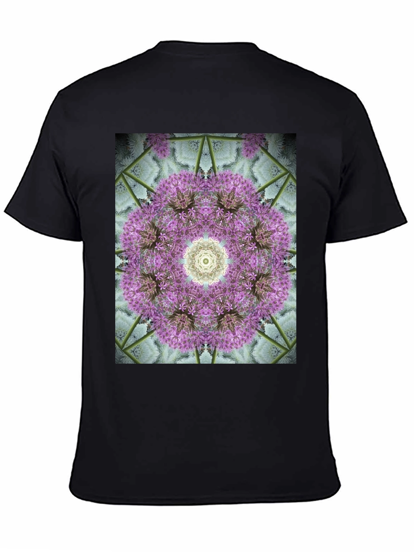 Black Floral Mandala Graphic Black T-Shirt view 4