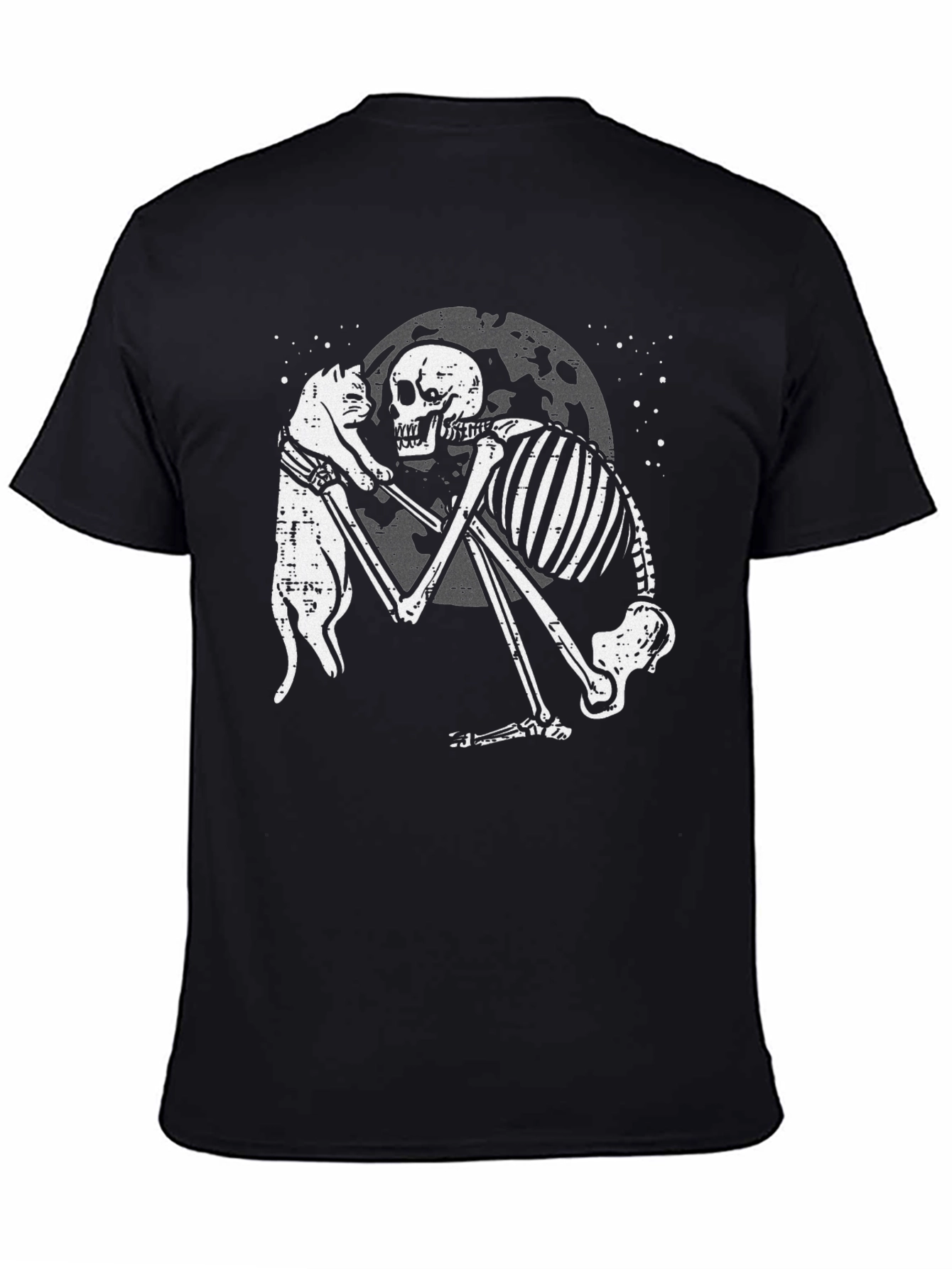 Black Skeleton and Cat Graphic T-Shirt - Dark Humor Tee view 4
