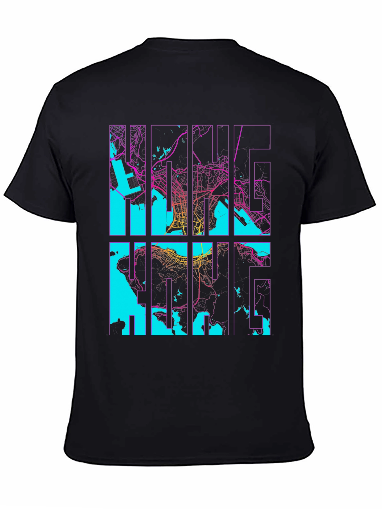 Black Hong Kong Map Graphic Tee - Stylish Cityscape T-Shirt view 4