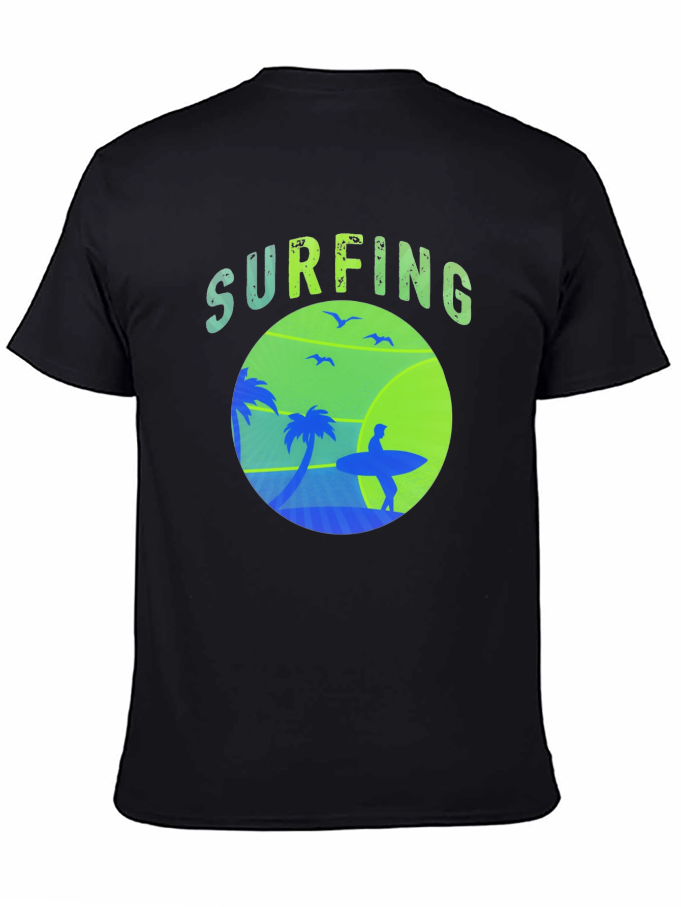 Black Surfing Graphic Tee - Black Crew Neck view 4