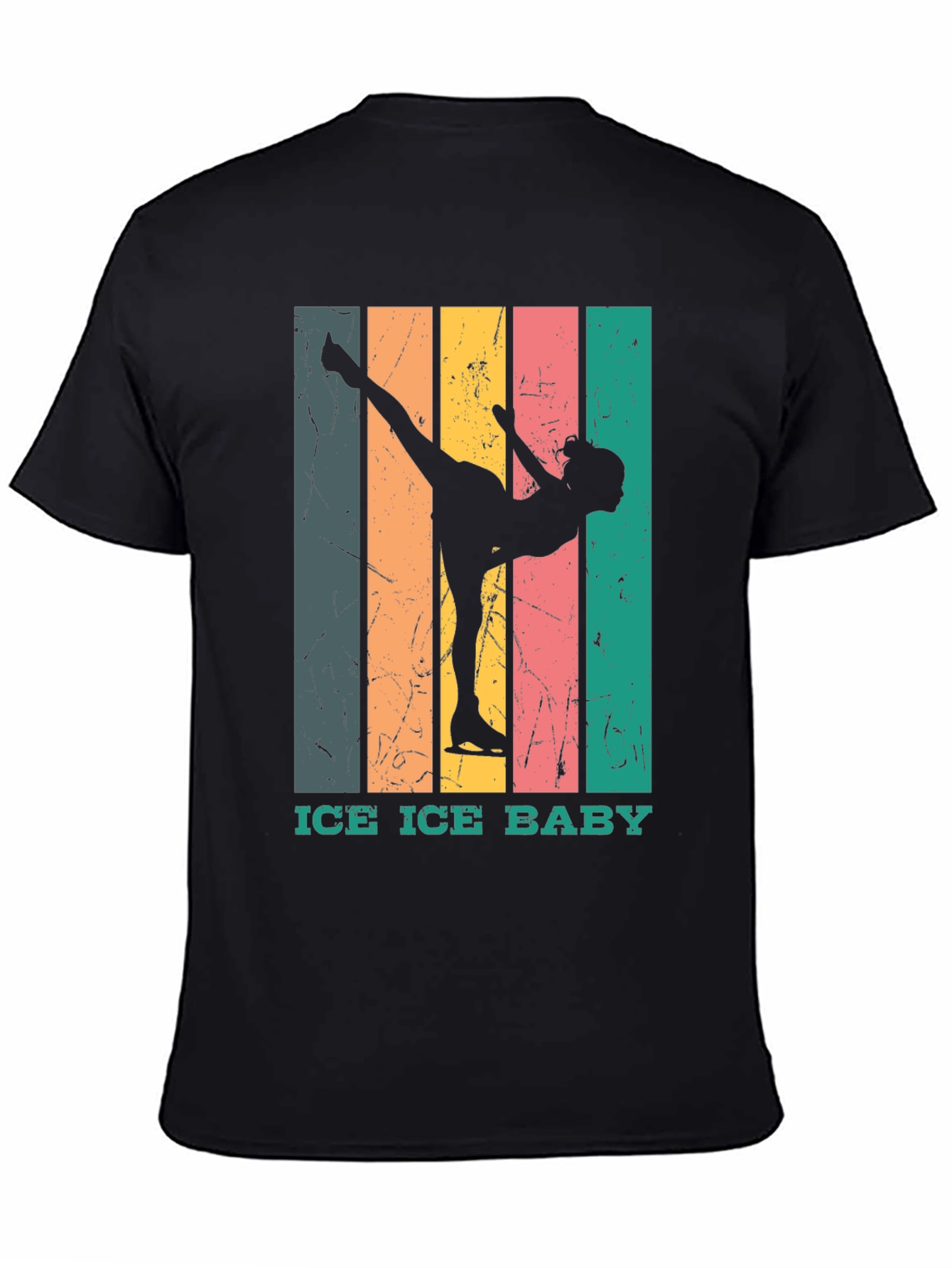 Black Retro Ice Skating T-Shirt - "Ice Ice Baby" Design view 4