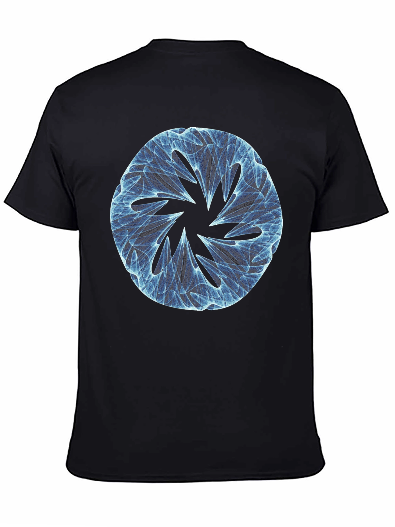 Black Abstract Blue Circular Design Black T-Shirt view 4