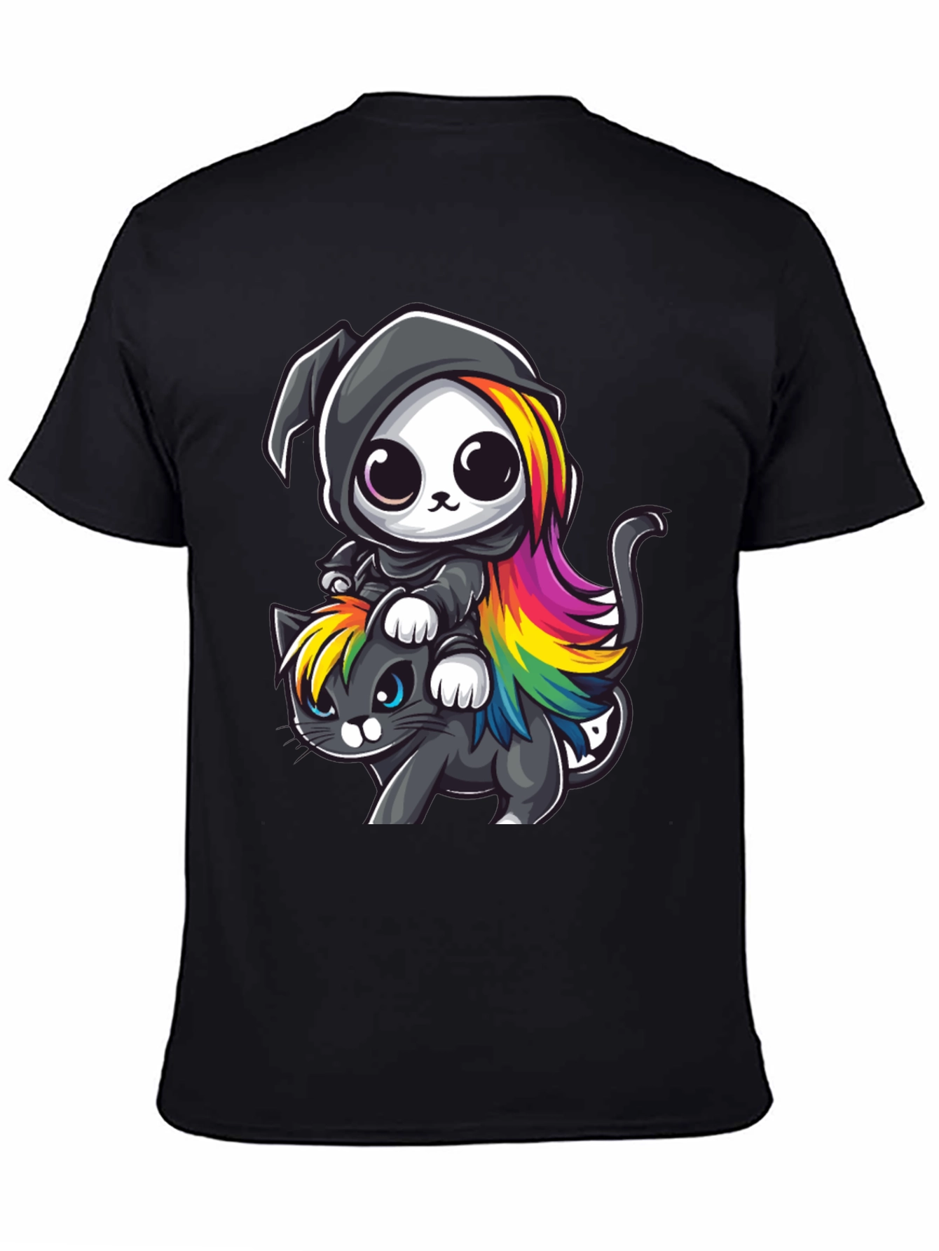 Black Cute Grim Reaper Cat Ride T-Shirt view 4