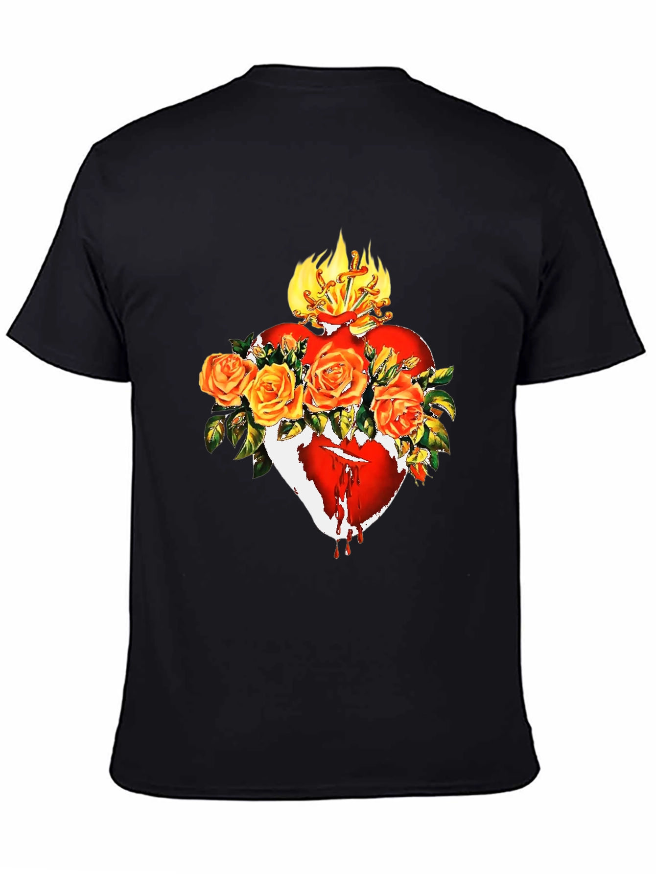 Black Sacred Heart Rose T-Shirt - Unique Graphic Tee view 4