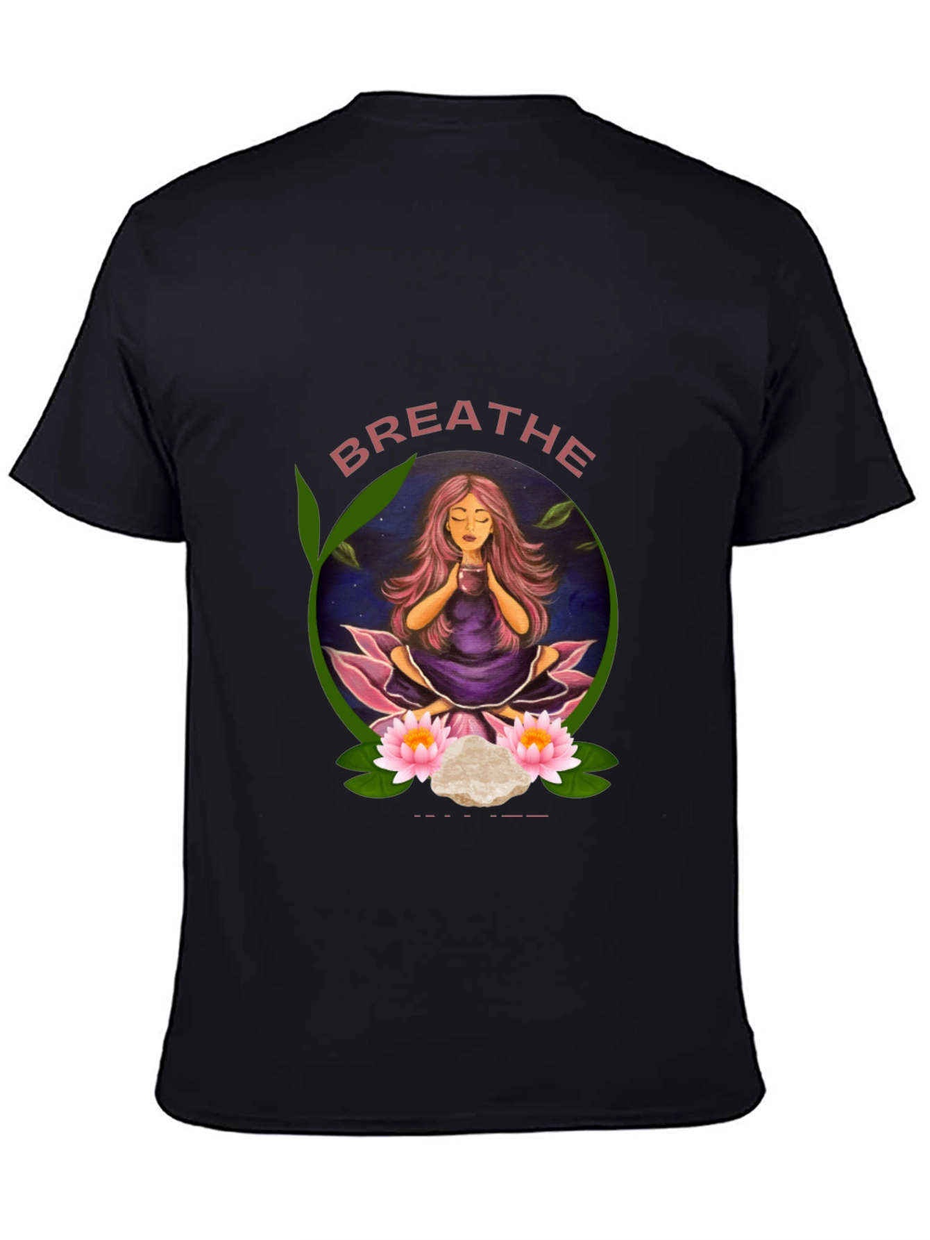 Black Breathe Yoga T-Shirt - Meditating Woman Design view 4