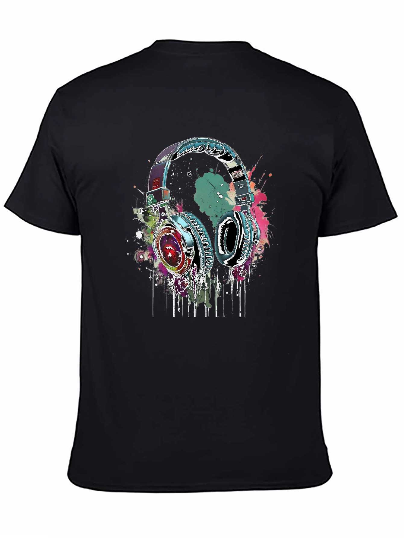 Black Vibrant Headphones Graphic Black T-Shirt view 4
