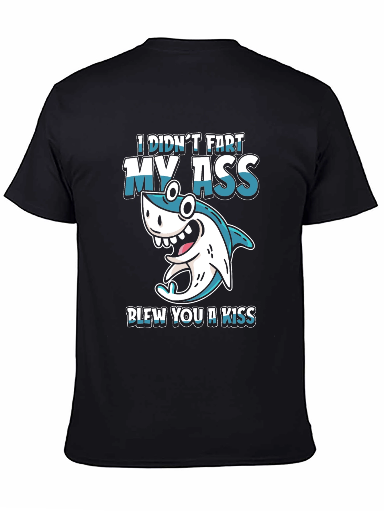 Black Funny Shark Fart Kiss T-Shirt - Humor Tee view 4