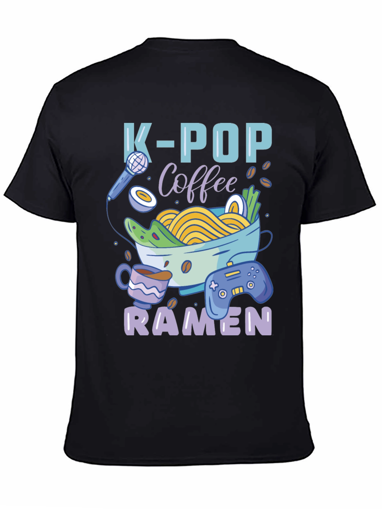 Black K-POP Coffee Ramen Gamer Graphic T-Shirt view 4