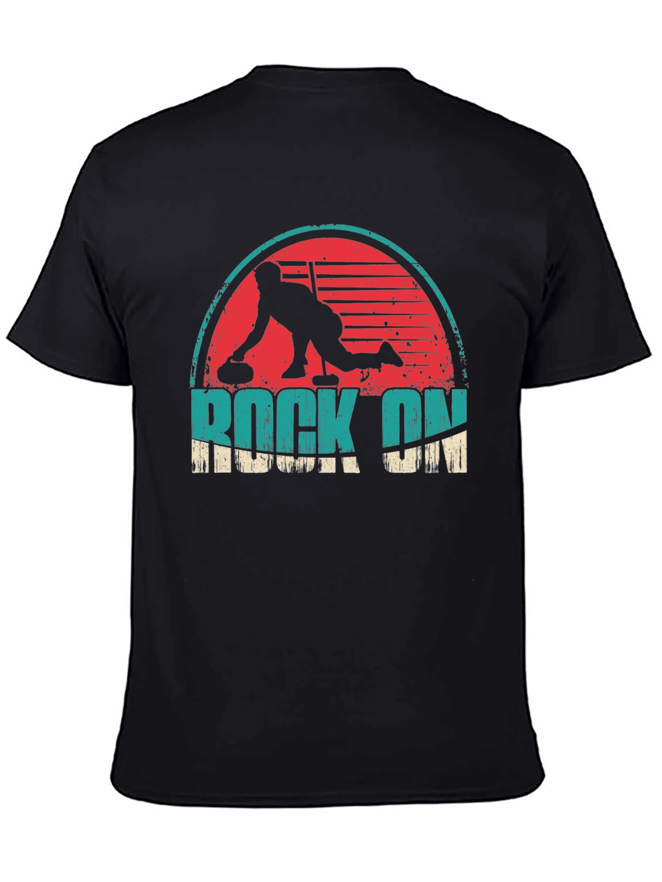 Black Rock On Curling Graphic Tee - Retro Design view 4
