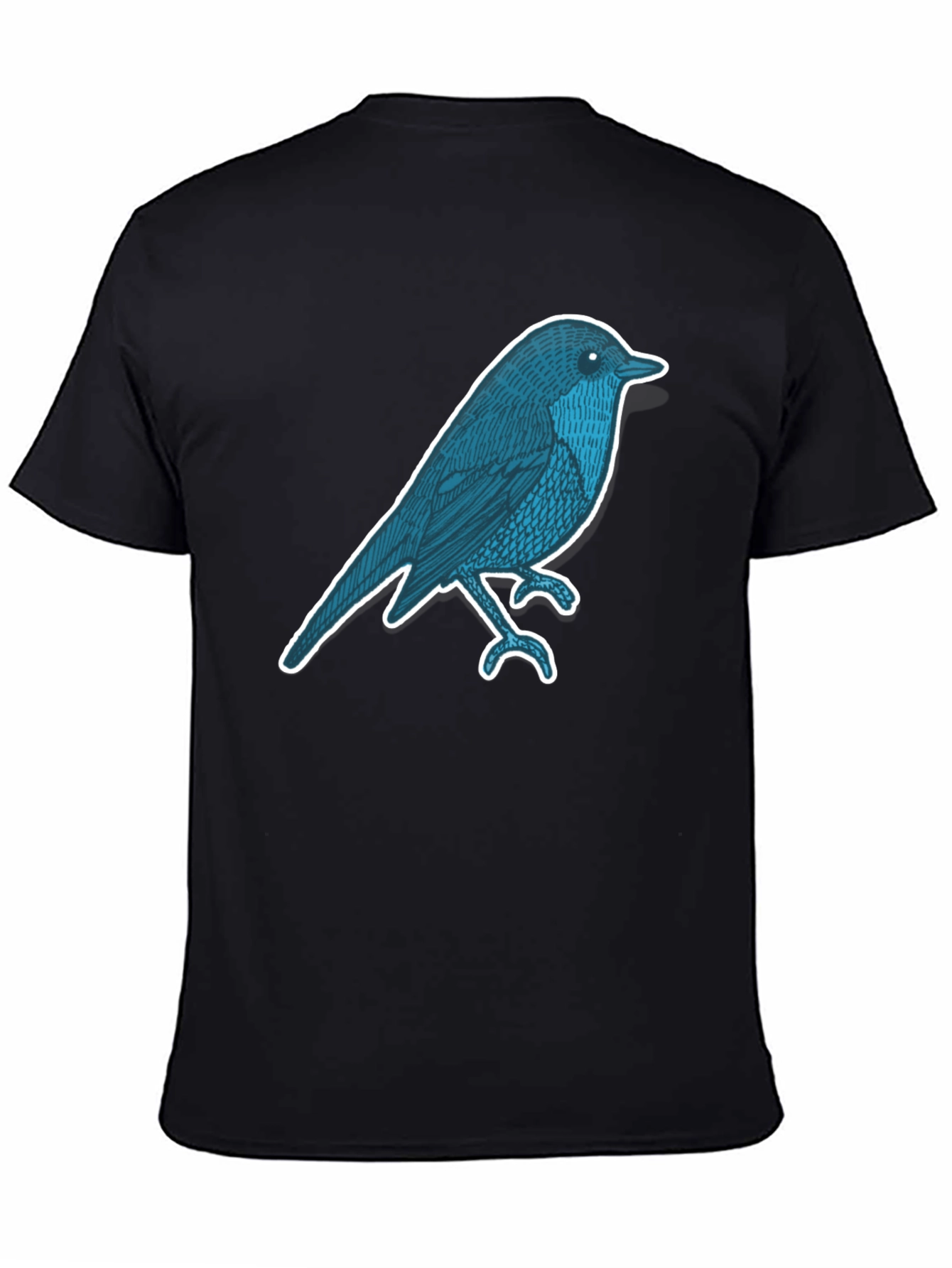 Black Men's Black T-Shirt with Bird Graphic view 4