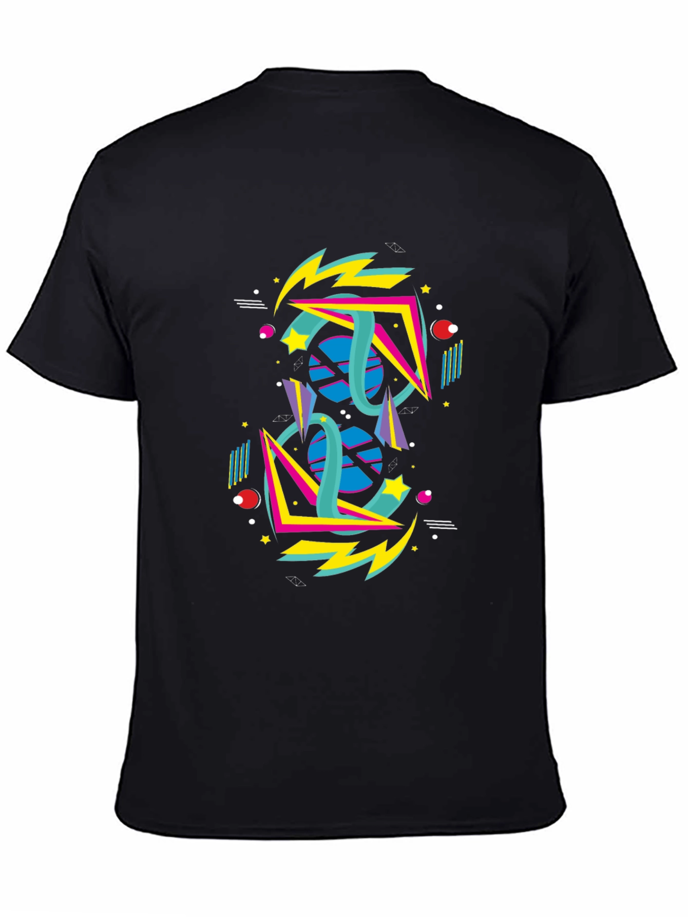 Black Retro 80s Geometric Graphic T-Shirt view 4