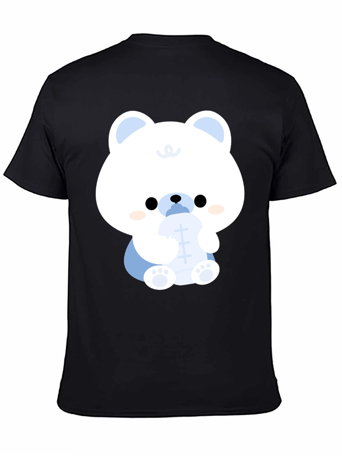 Black Cute Cartoon Bear Black T-Shirt view 4