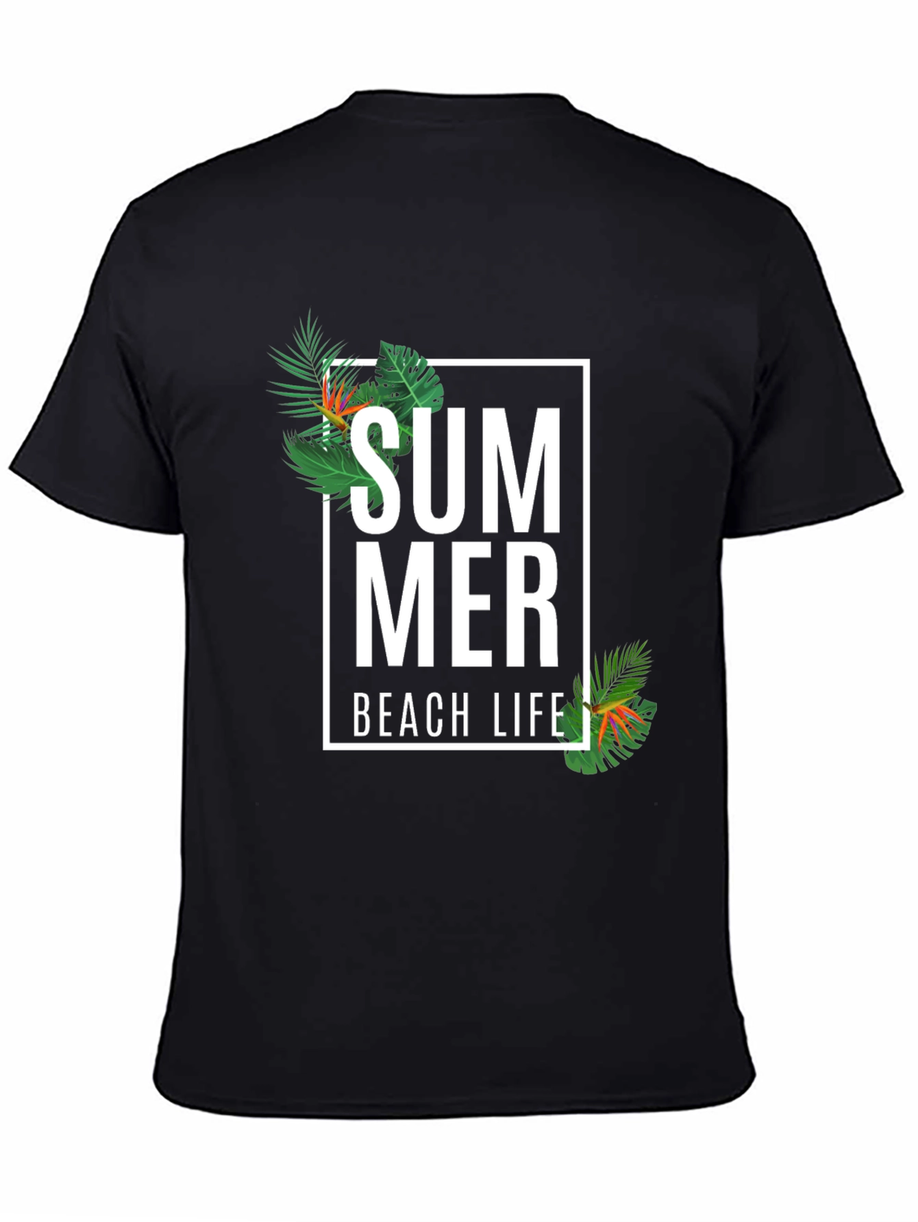 Black Summer Beach Life Graphic Tee - Black Casual T-Shirt view 4