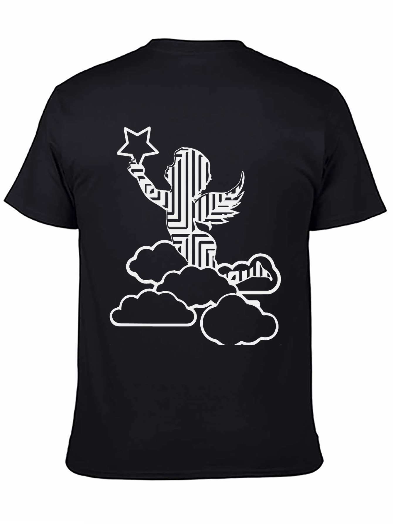 Black Angel & Stars Graphic Tee - Soft Black Cotton Blend view 4