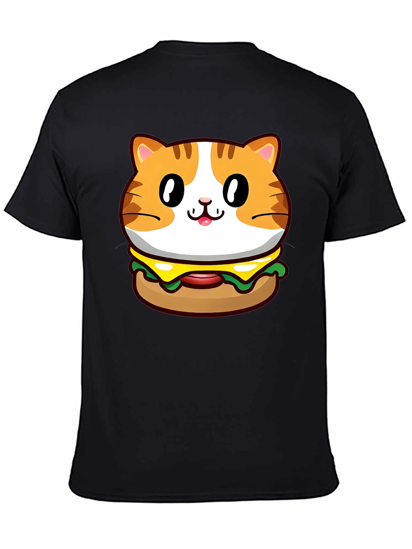 Black Cat Burger Graphic Tee - Unisex Black T-Shirt view 4