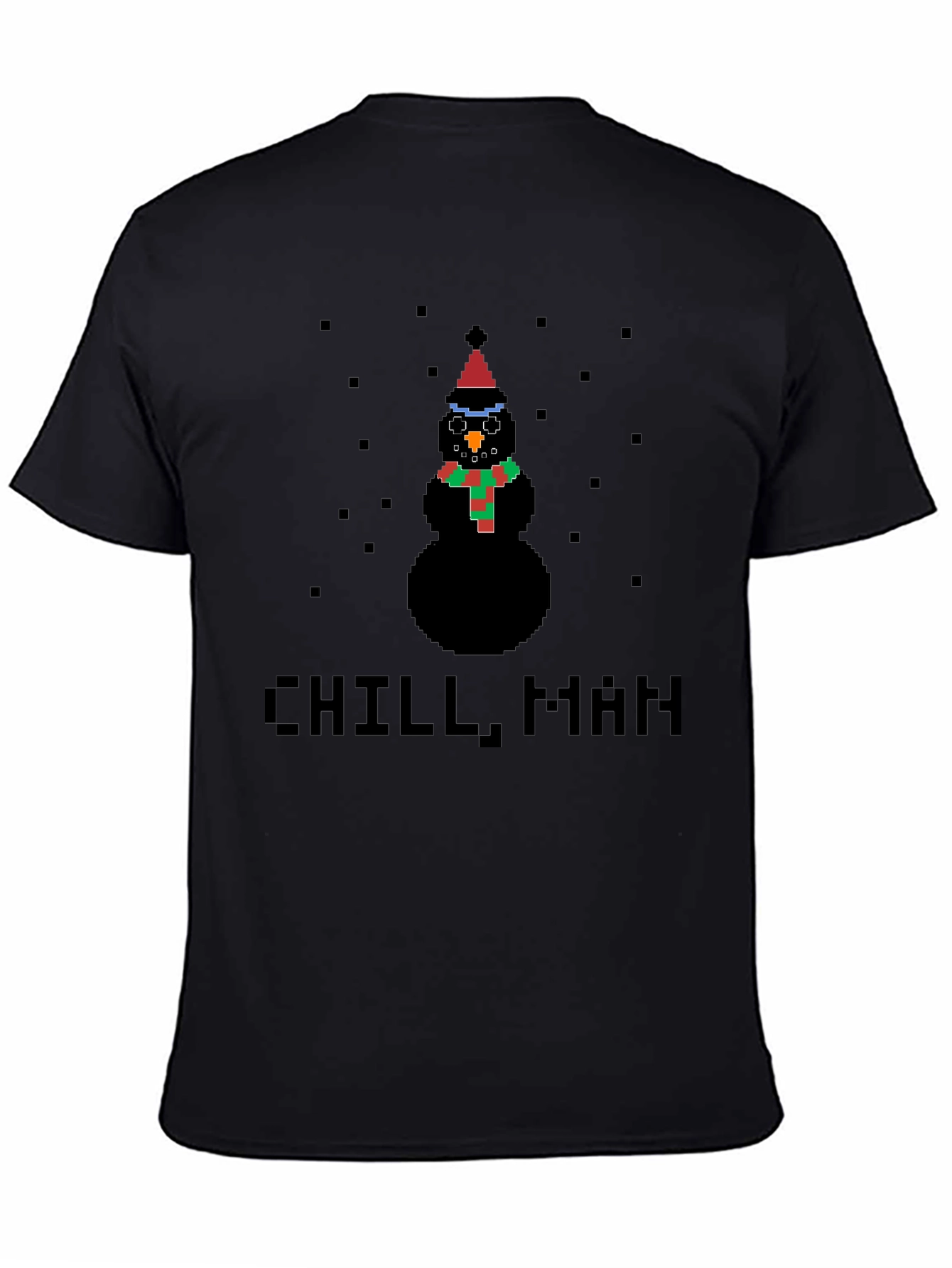 Black Pixel Snowman Chill Man Black T-Shirt view 4