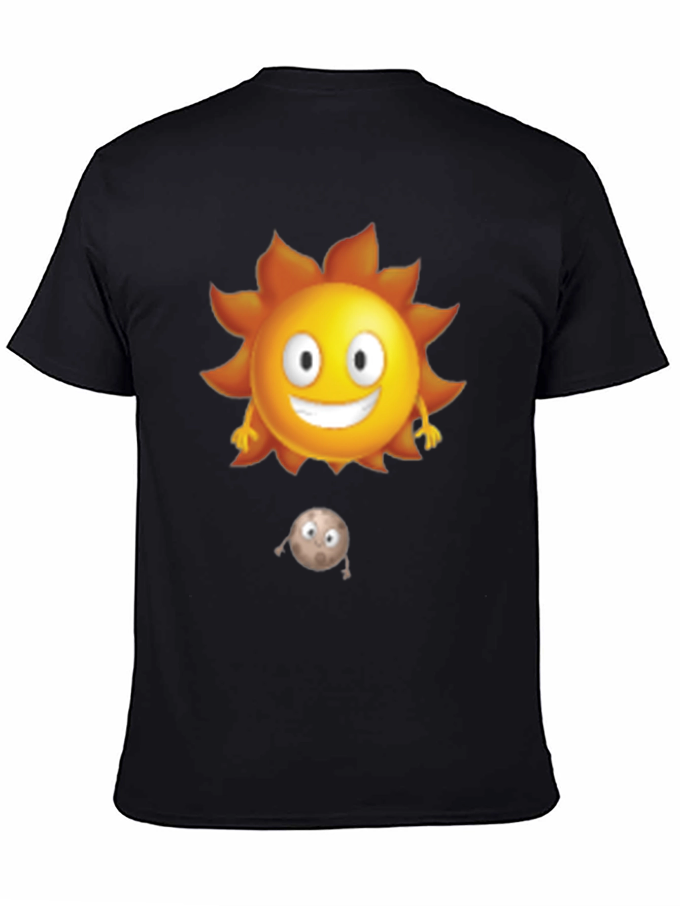 Black Cartoon Sun and Moon Black T-Shirt view 4