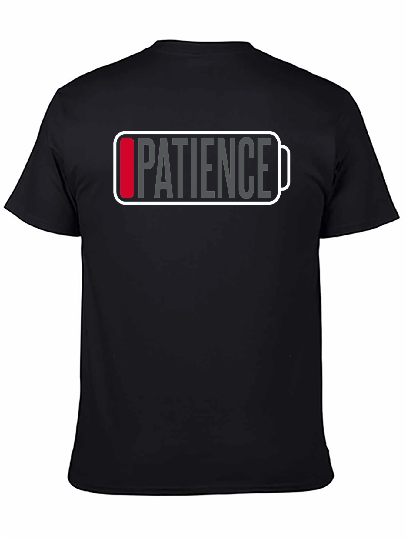 Black Patience Low Battery Funny Graphic T-Shirt view 4