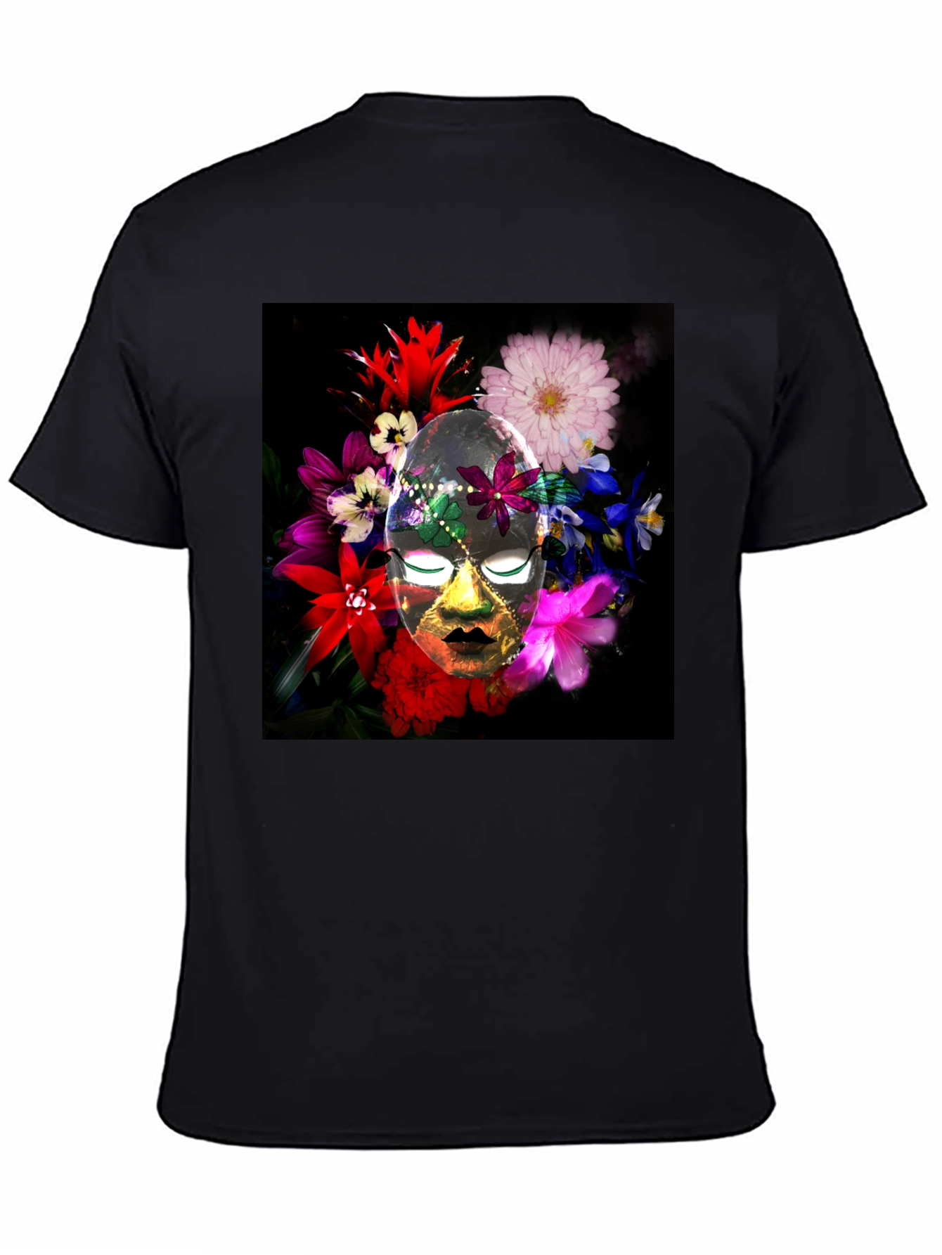 Black Floral Mask Graphic Tee - Black Cotton Blend view 4