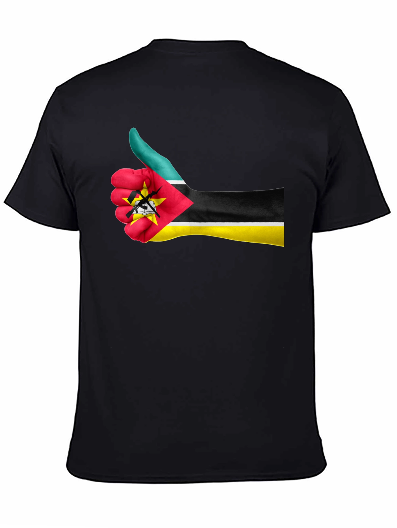 Black Mozambique Flag Thumb Up Graphic T-Shirt view 4
