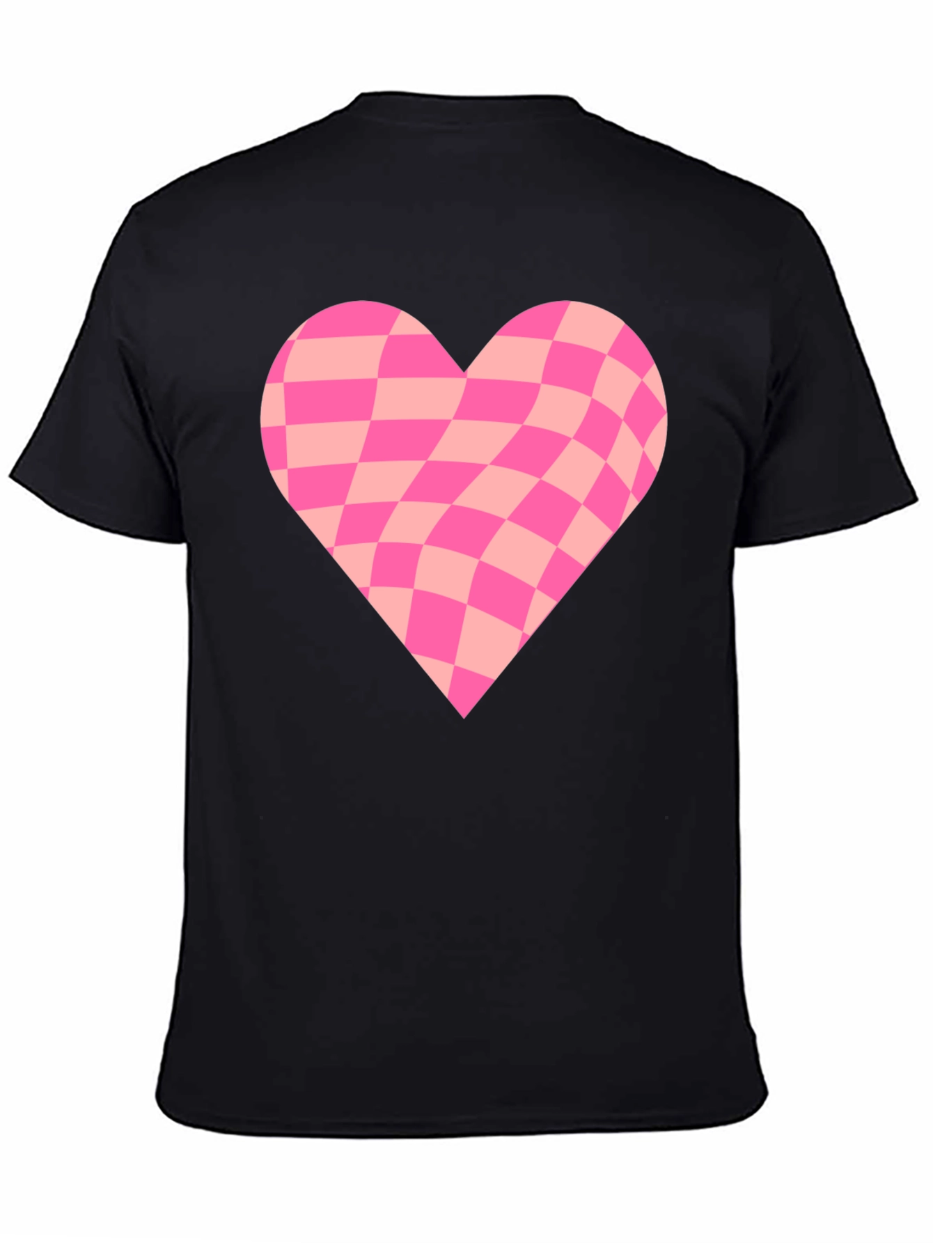 Black Warped Checkered Heart Graphic Tee - Black view 4