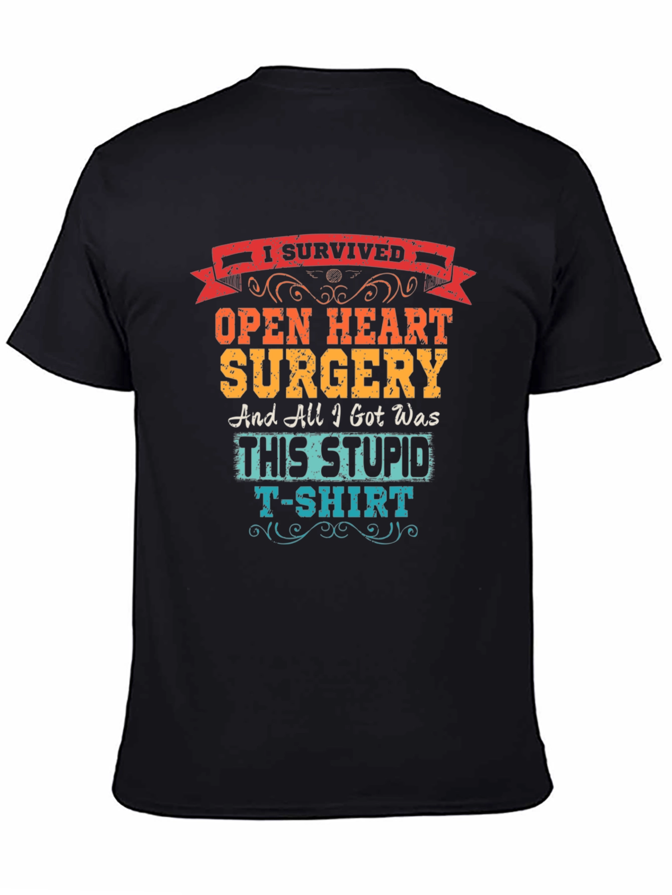 Black I Survived Open Heart Surgery T-Shirt view 4