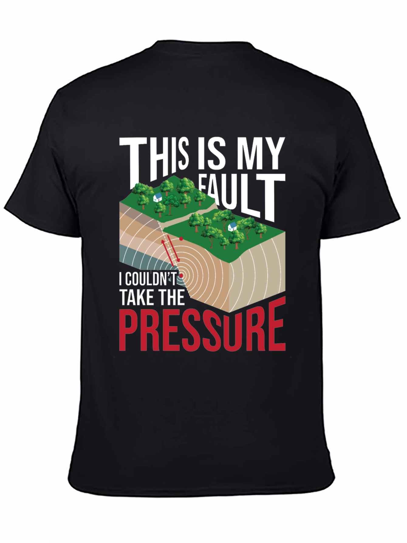 Black Geology Humor T-Shirt: This Is My Fault, Pressure view 4
