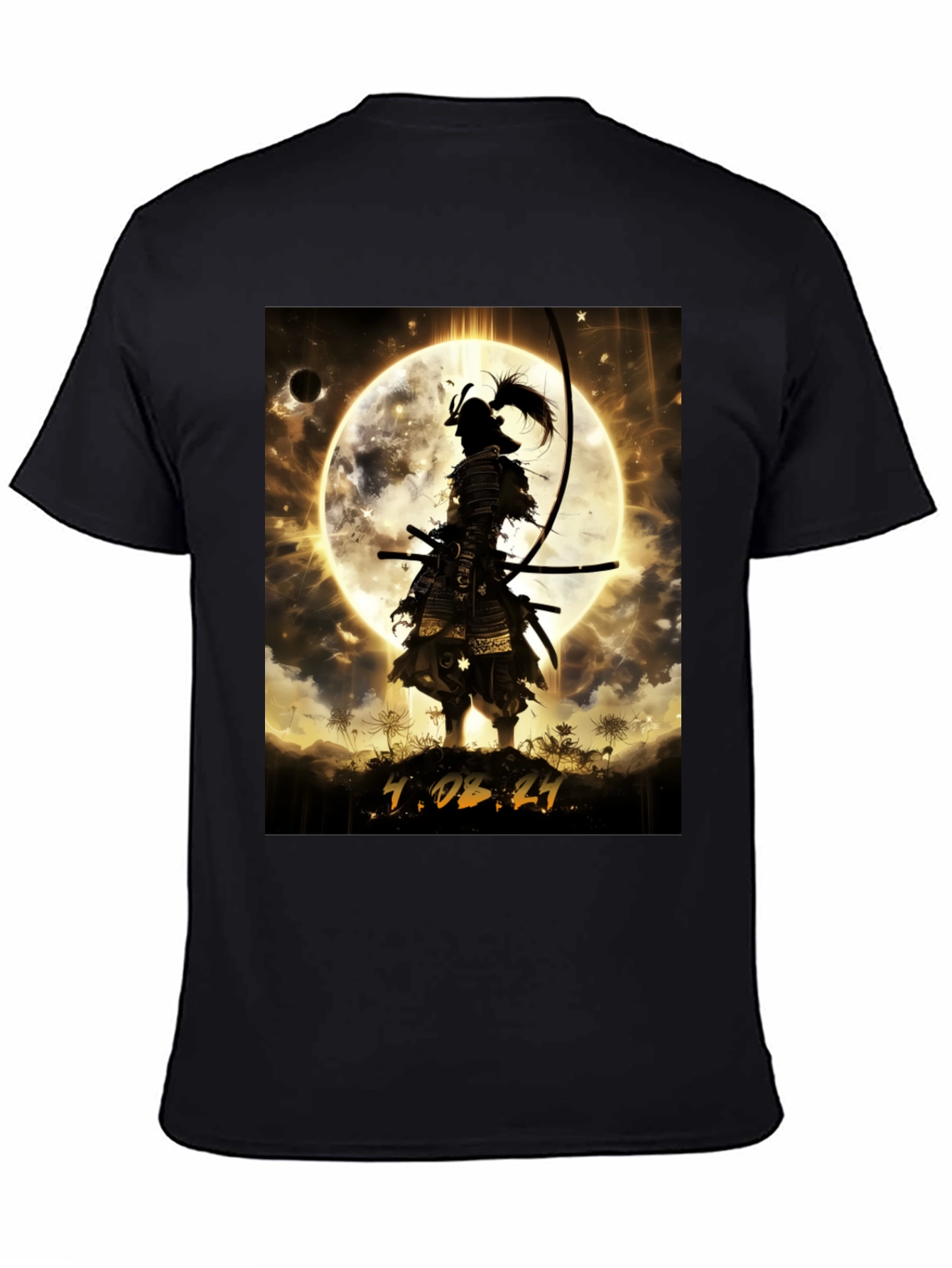 Black Samurai Moon Graphic T-Shirt - Warrior Style view 4