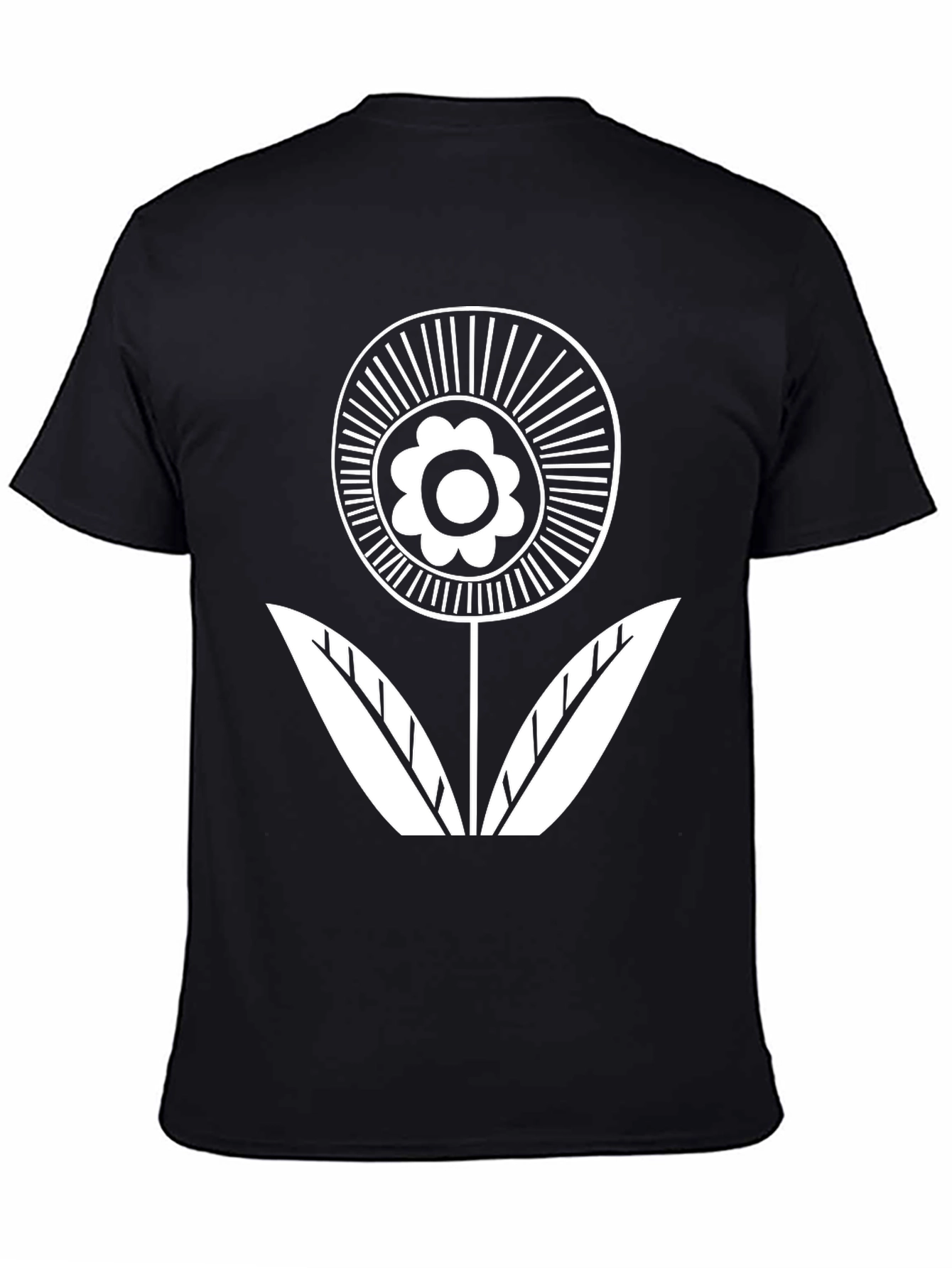 Black Black T-Shirt with White Flower Graphic view 4
