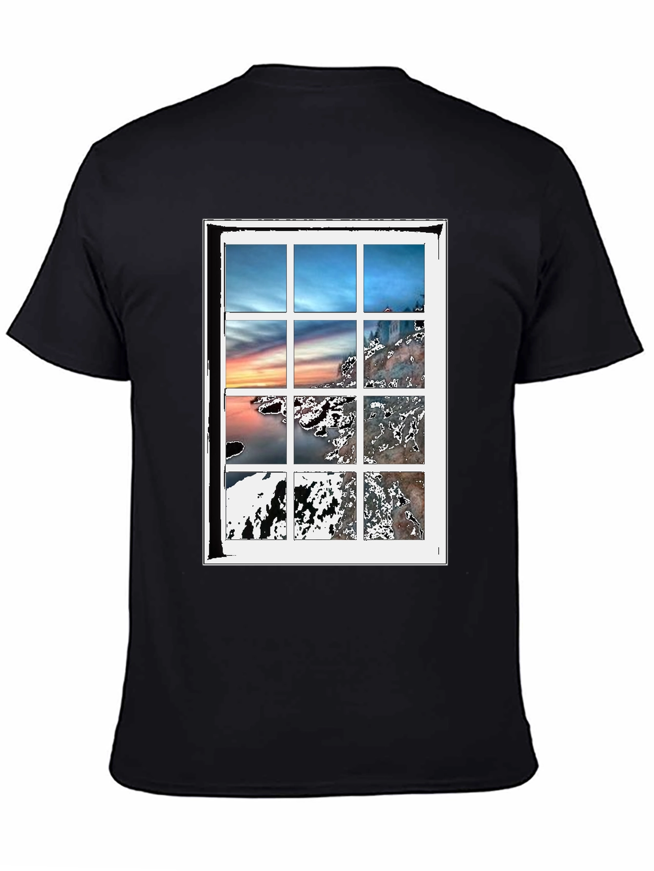 Black Scenic Window Graphic Tee - Black Cotton Blend T-Shirt view 4