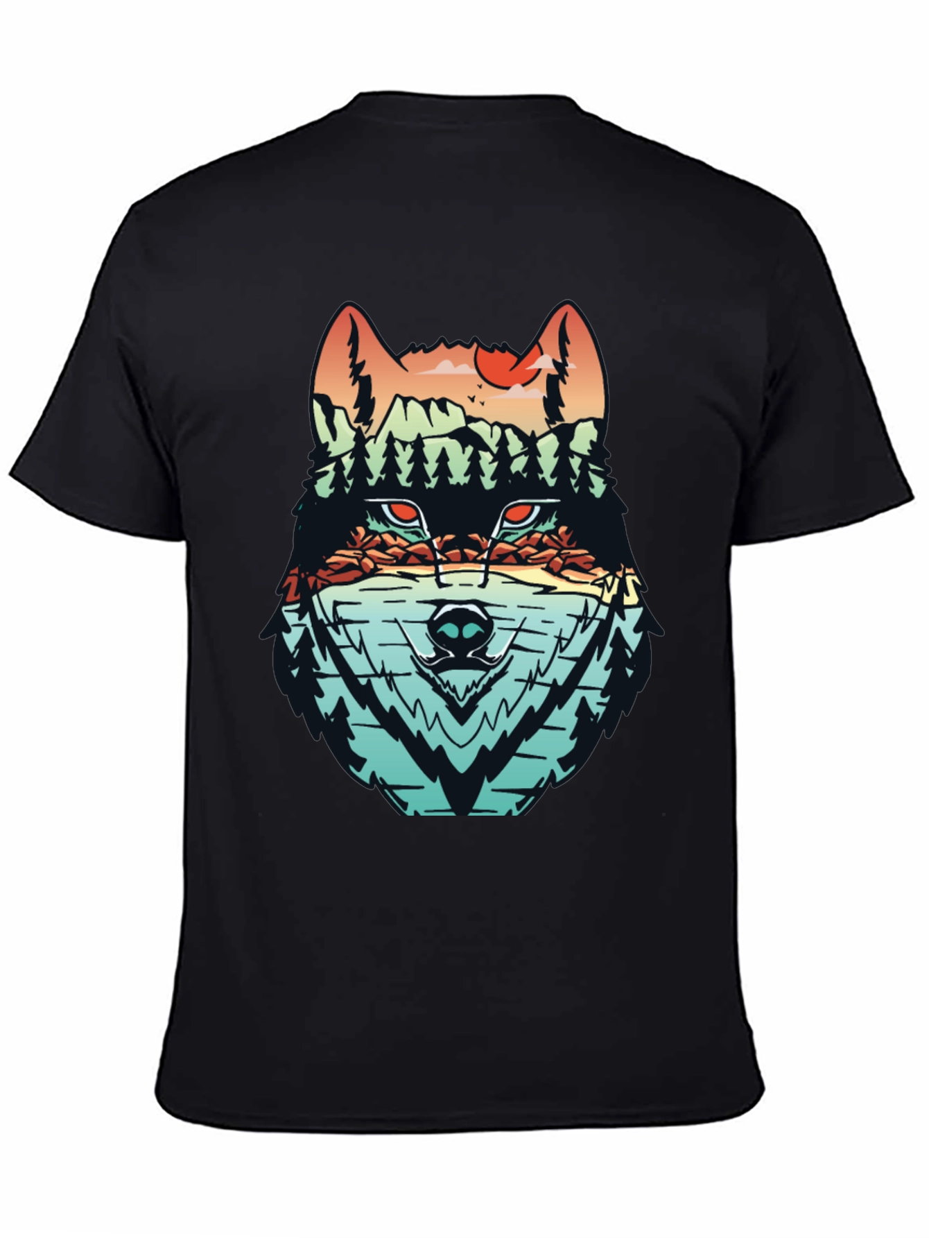 Black Nature Wolf Graphic Tee - Modern Mountainscape Design view 4