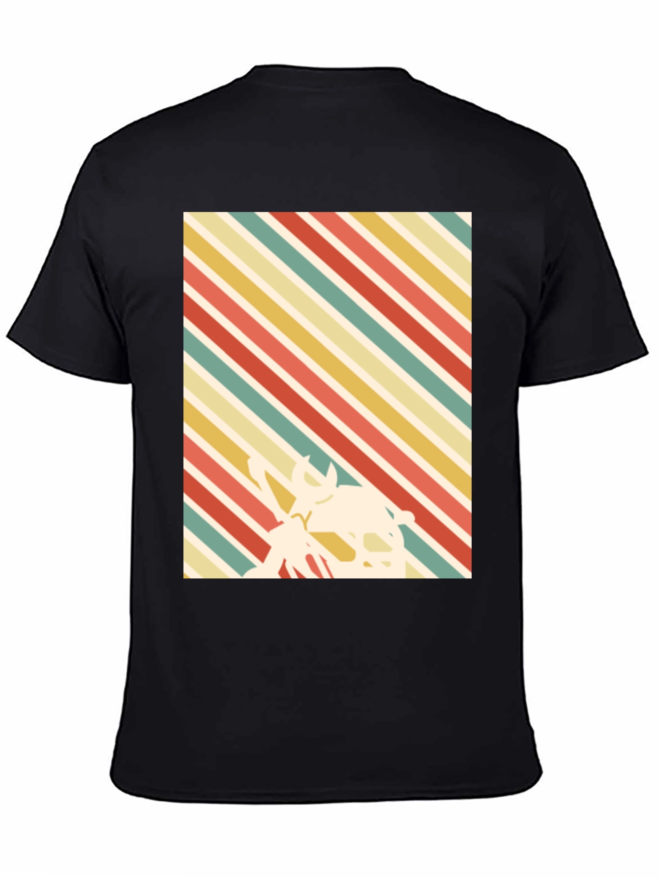Black Retro Striped T-Shirt with Silhouette Design view 4