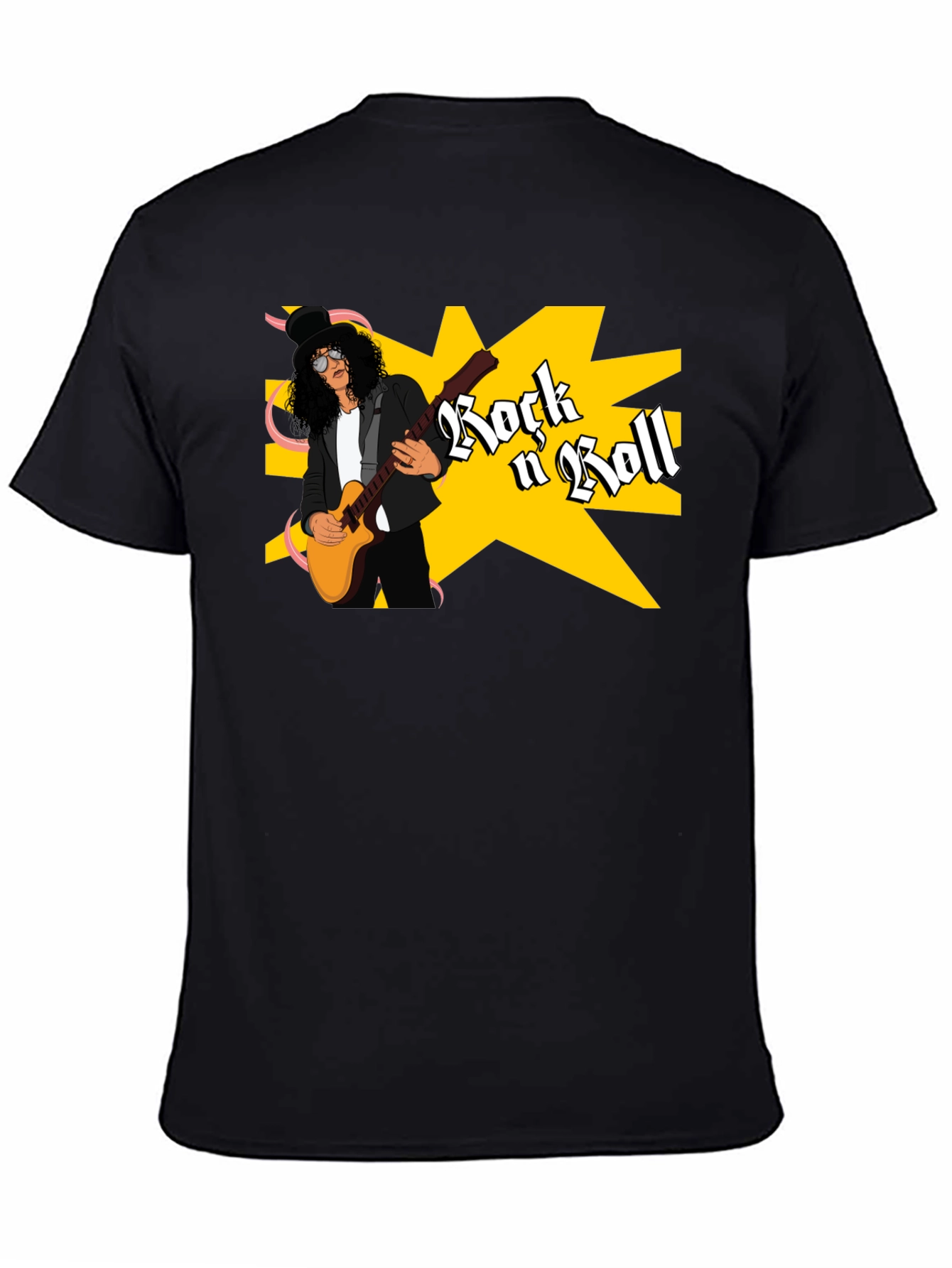 Black Rock n Roll Guitarist Graphic Tee - Black view 4