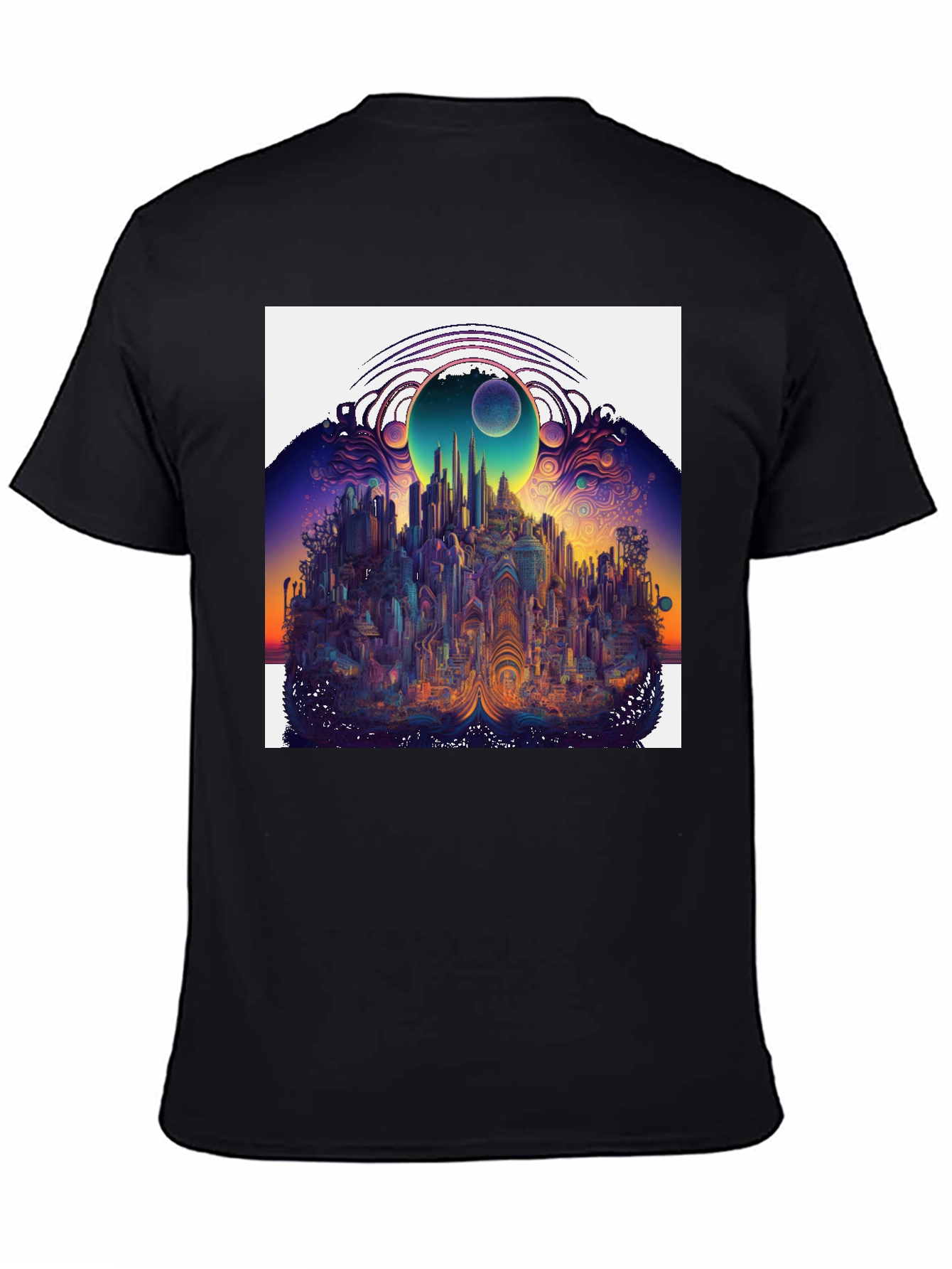 Black Surreal Cityscape Graphic Tee - Unique Black T-Shirt view 4