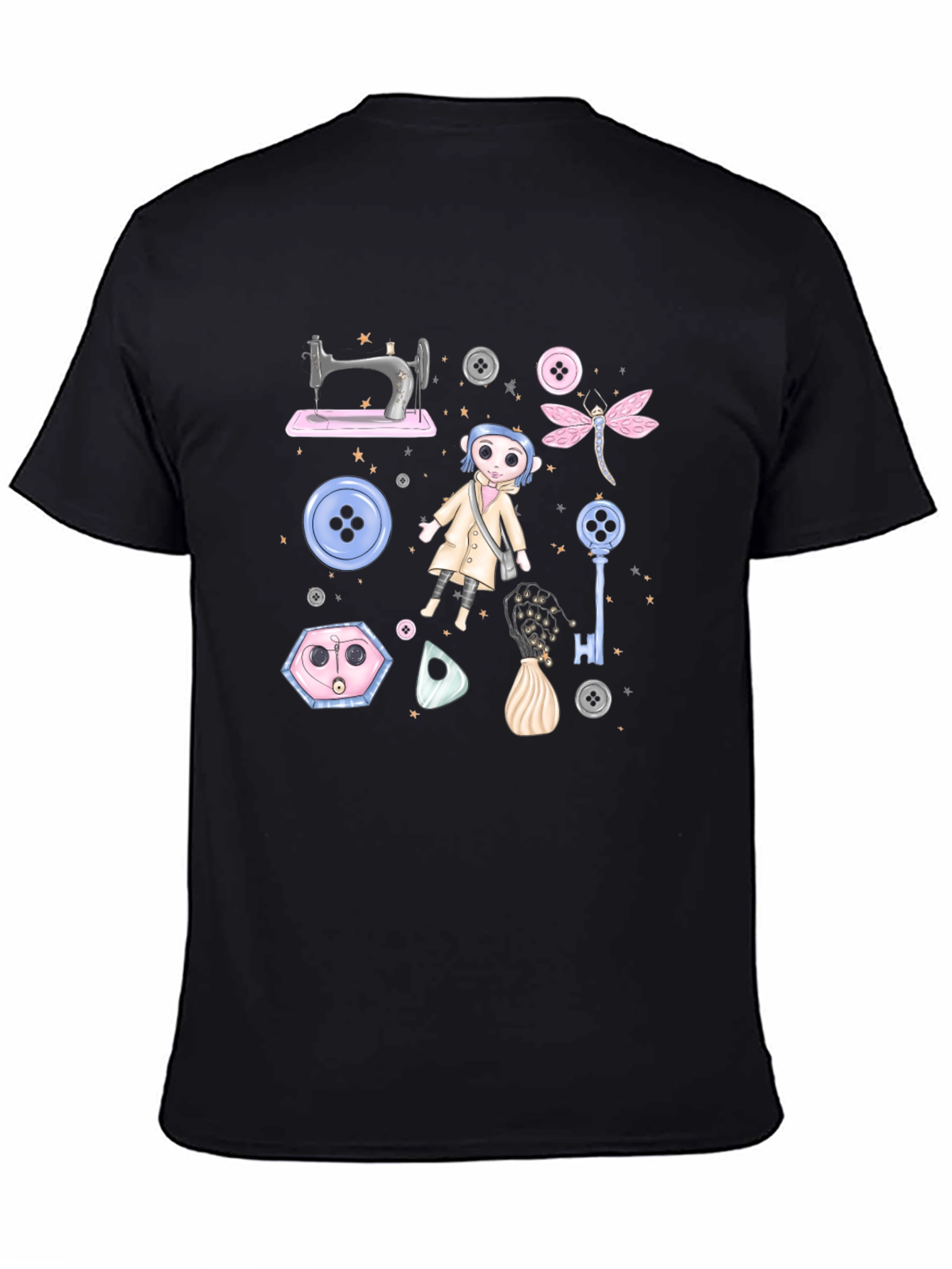 Black Novelty Coraline-Themed Graphic Tee view 4