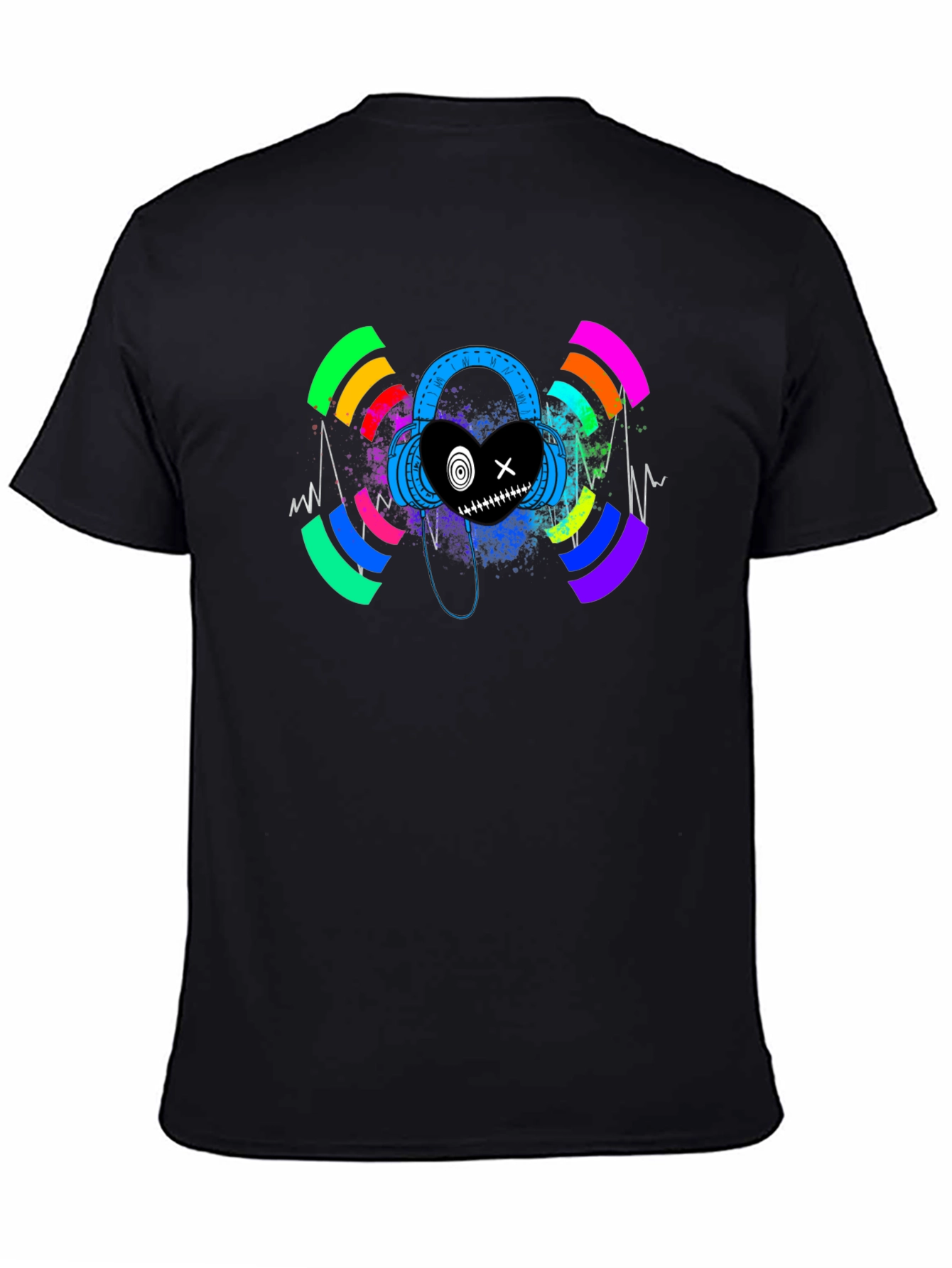 Black Headphones Heart Graphic Black T-Shirt view 4