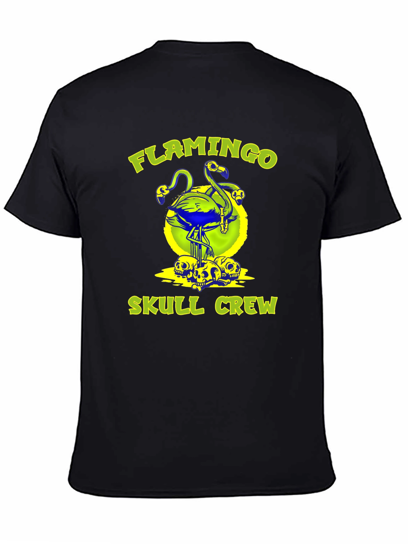 Black Flamingo Skull Crew Graphic Tee - Bold & Unique! view 4