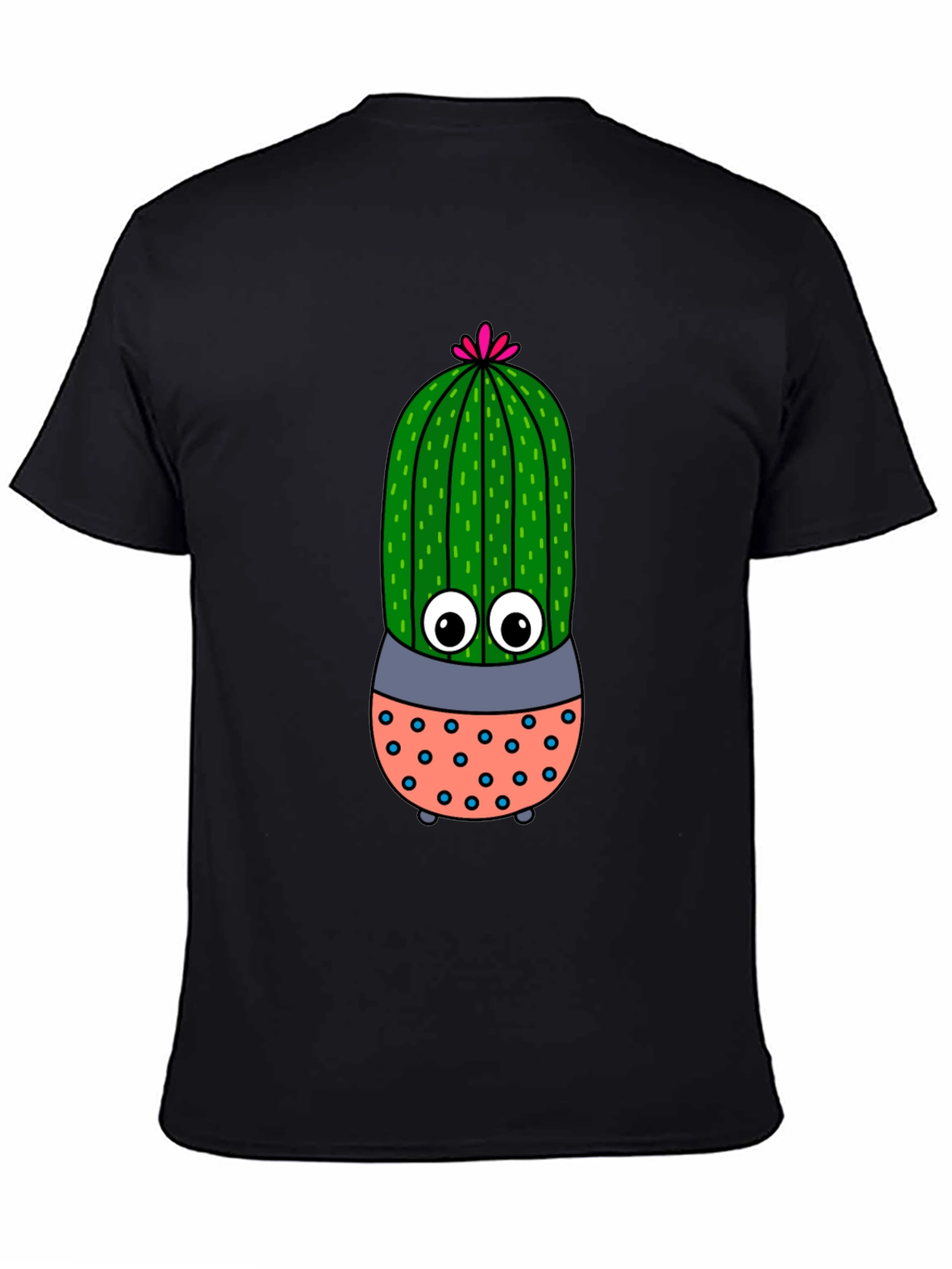 Black Cute Cartoon Cactus Black T-Shirt view 4