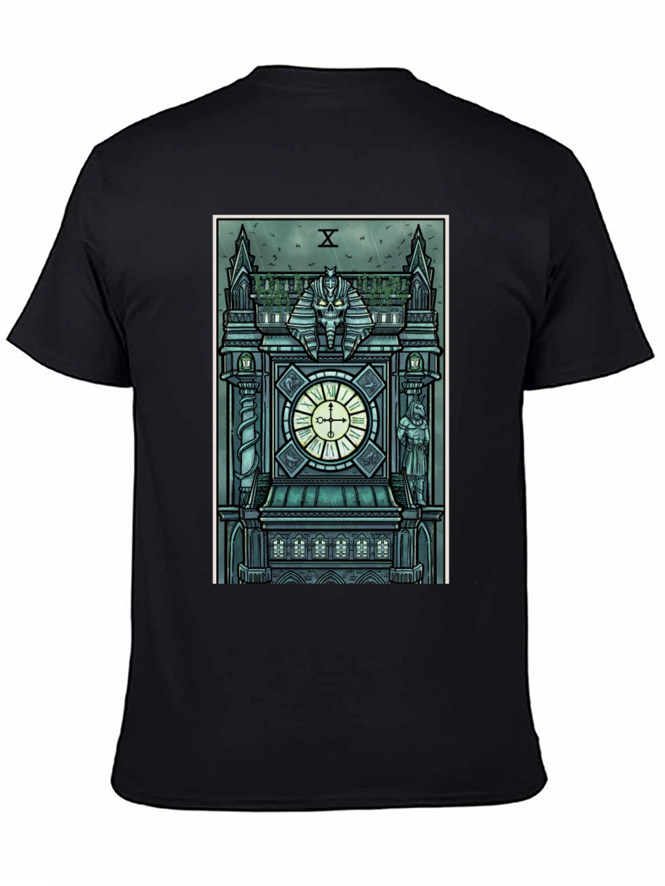 Black Gothic Clock Tower Graphic T-Shirt - Men's Black Tee view 4