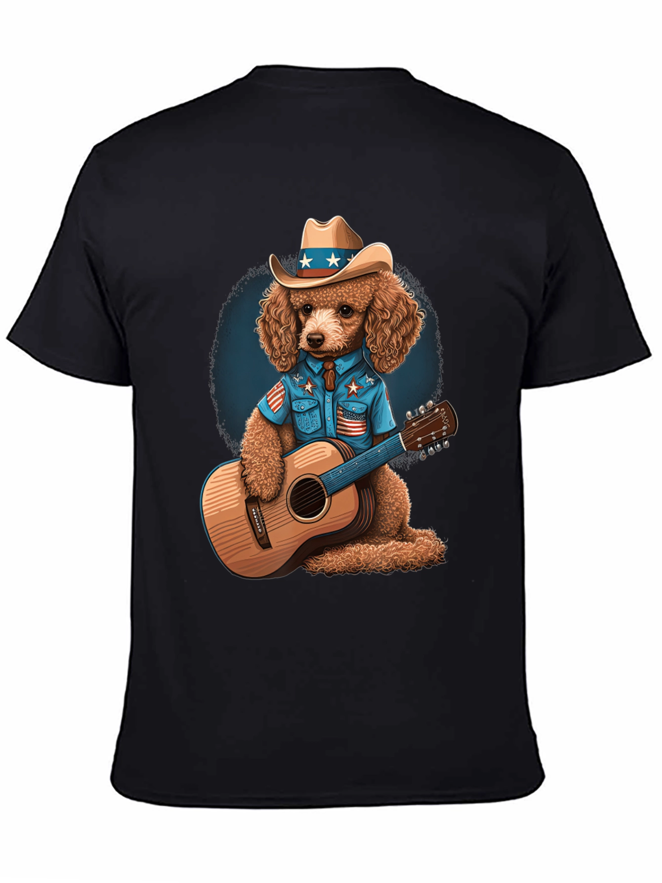 Black Patriotic Poodle Cowboy Guitarist T-Shirt view 4