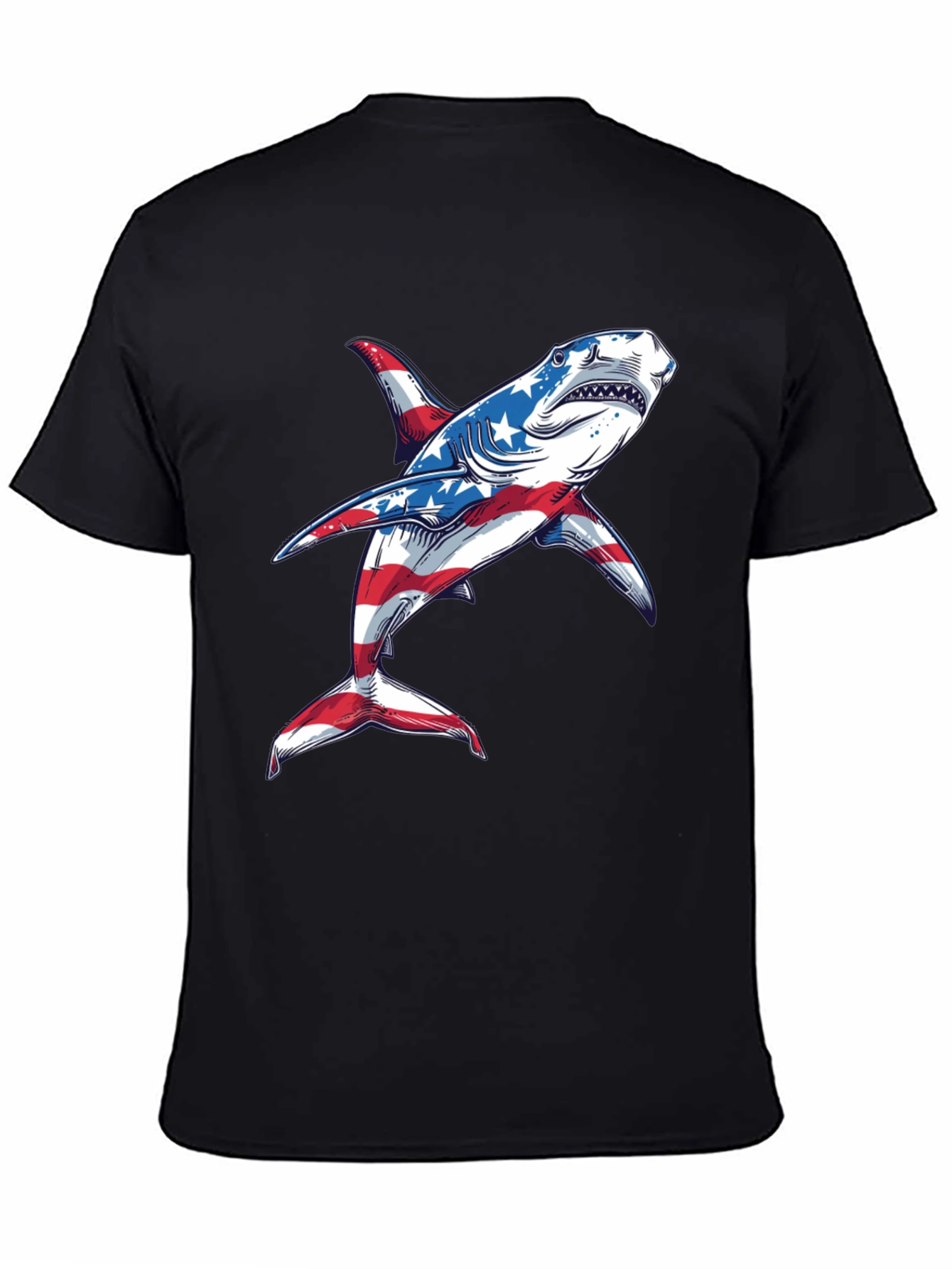 Black American Flag Shark Graphic Tee view 4