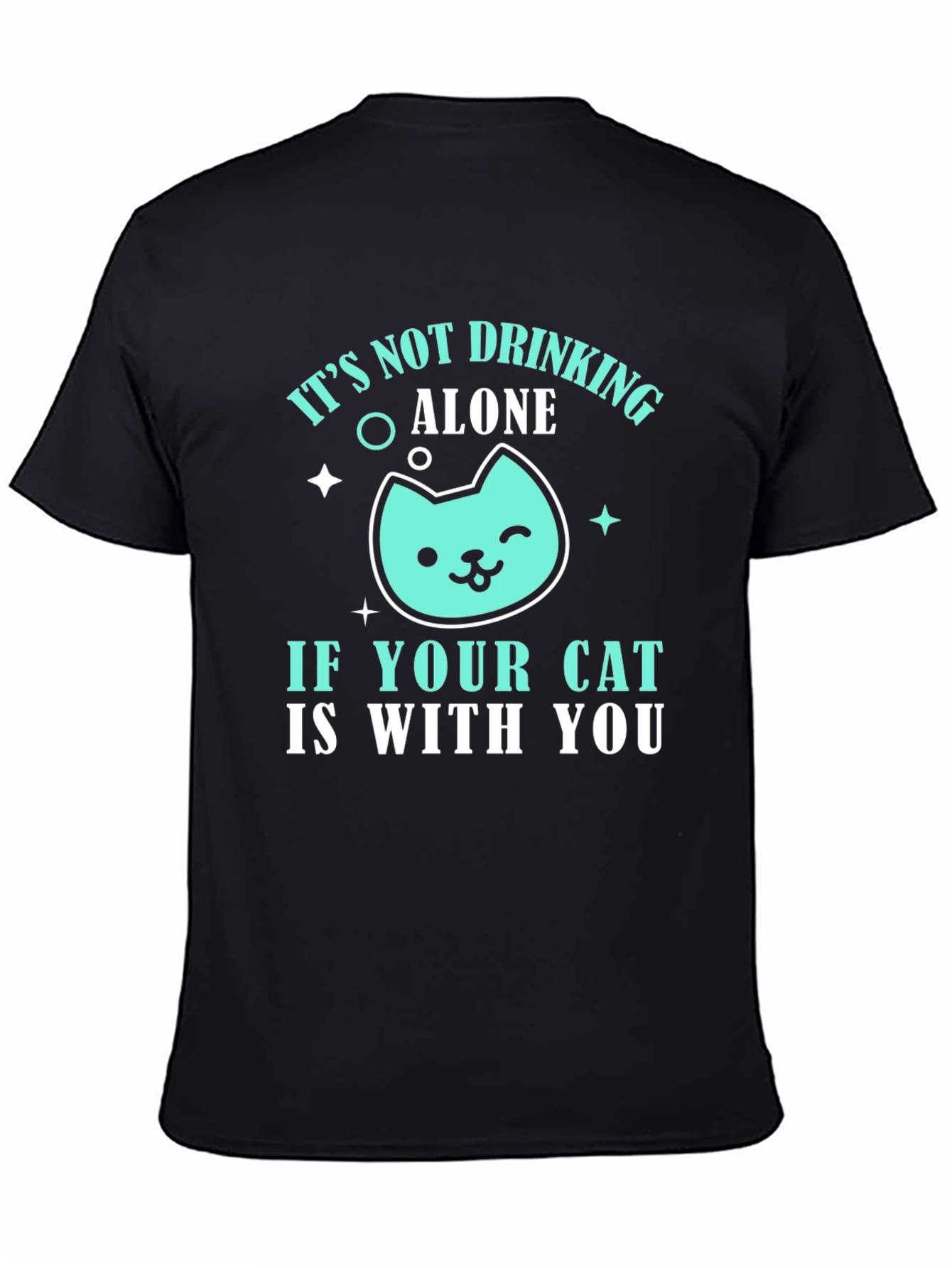 Black Drinking with Cat Graphic Tee - Funny Cat Lover T-Shirt view 4
