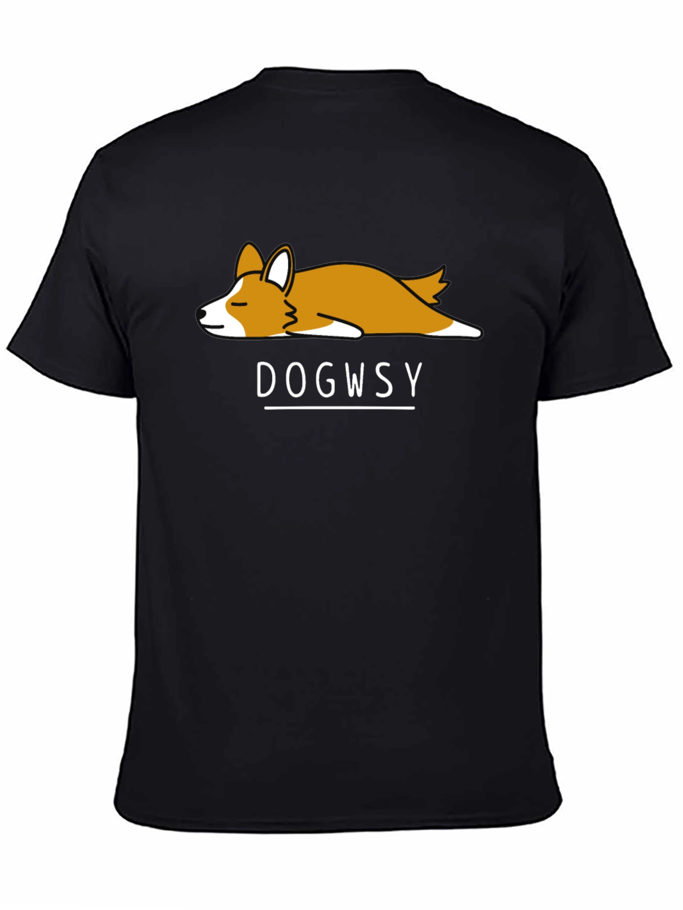 Black Dogwsy Nap Corgi Black T-Shirt view 4